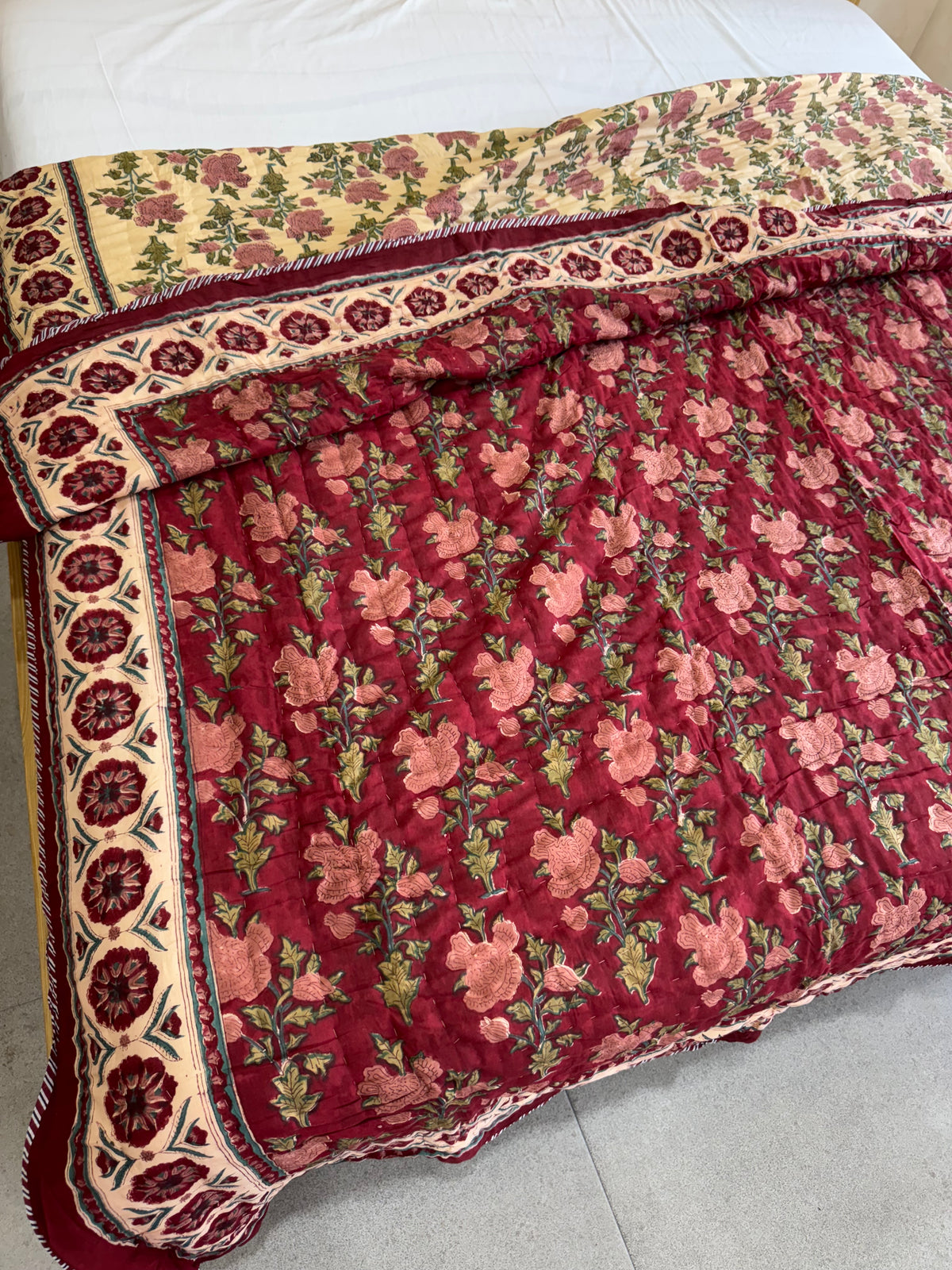 FESTIVE HAND BLOCK PRINTED REVERSIBLE QUILT (DOUBLE BED)