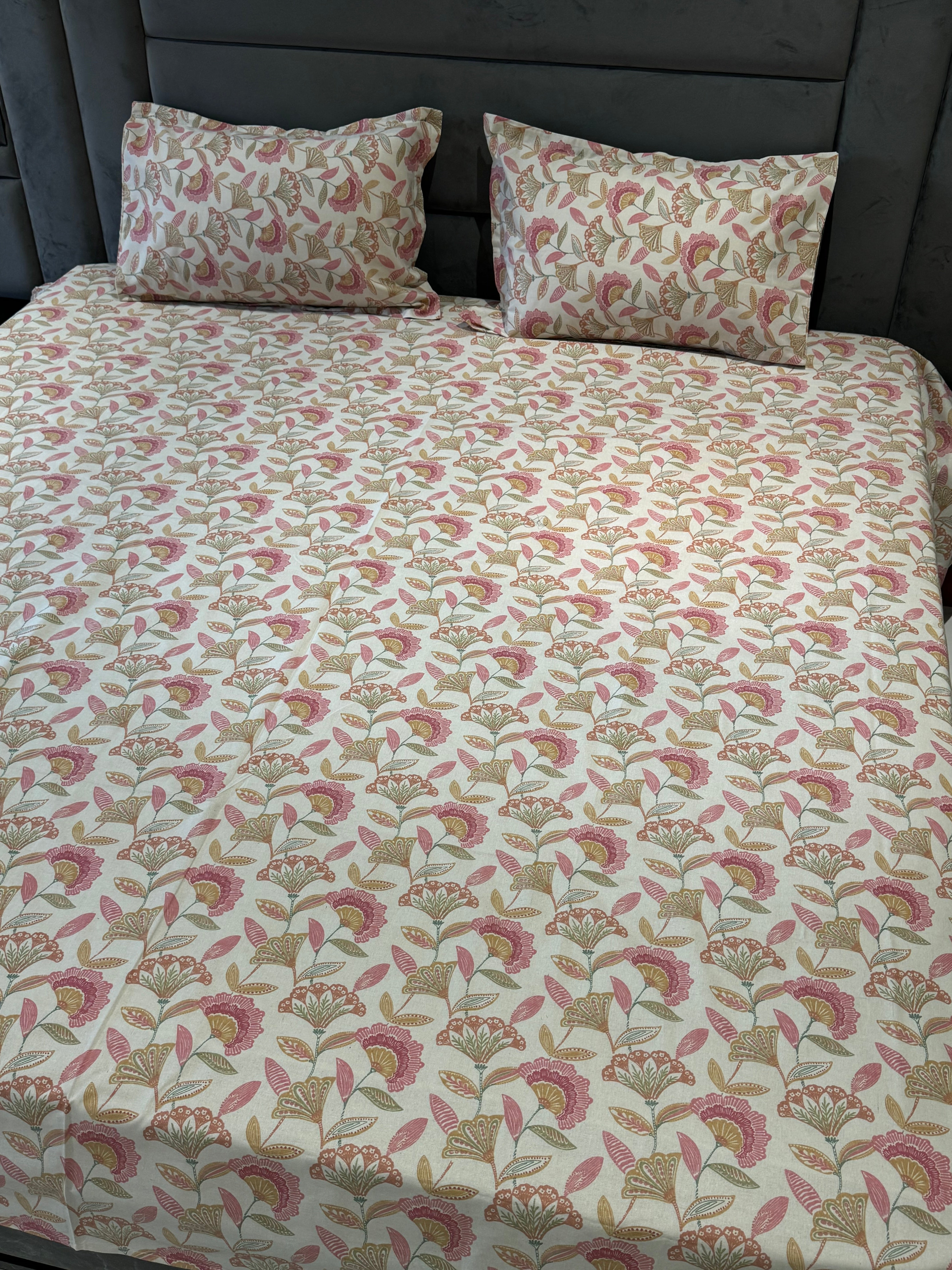 FLORAL SHALIMAR BEDSHEET WITH TWO REVERSIBLE PILLOW COVERS