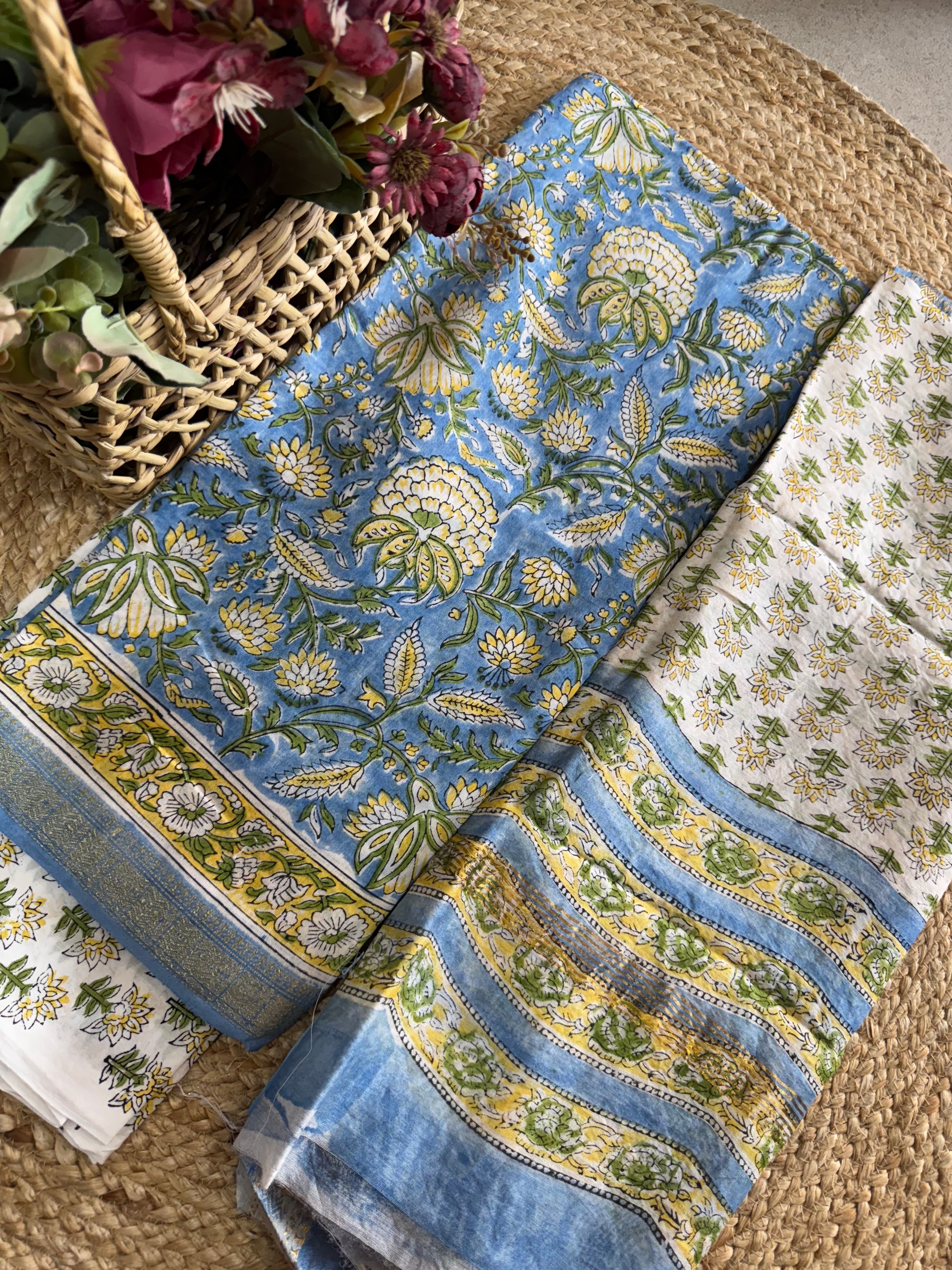 HAND BLOCK PRINTED MAHESHWARI UNSTITCHED SUIT