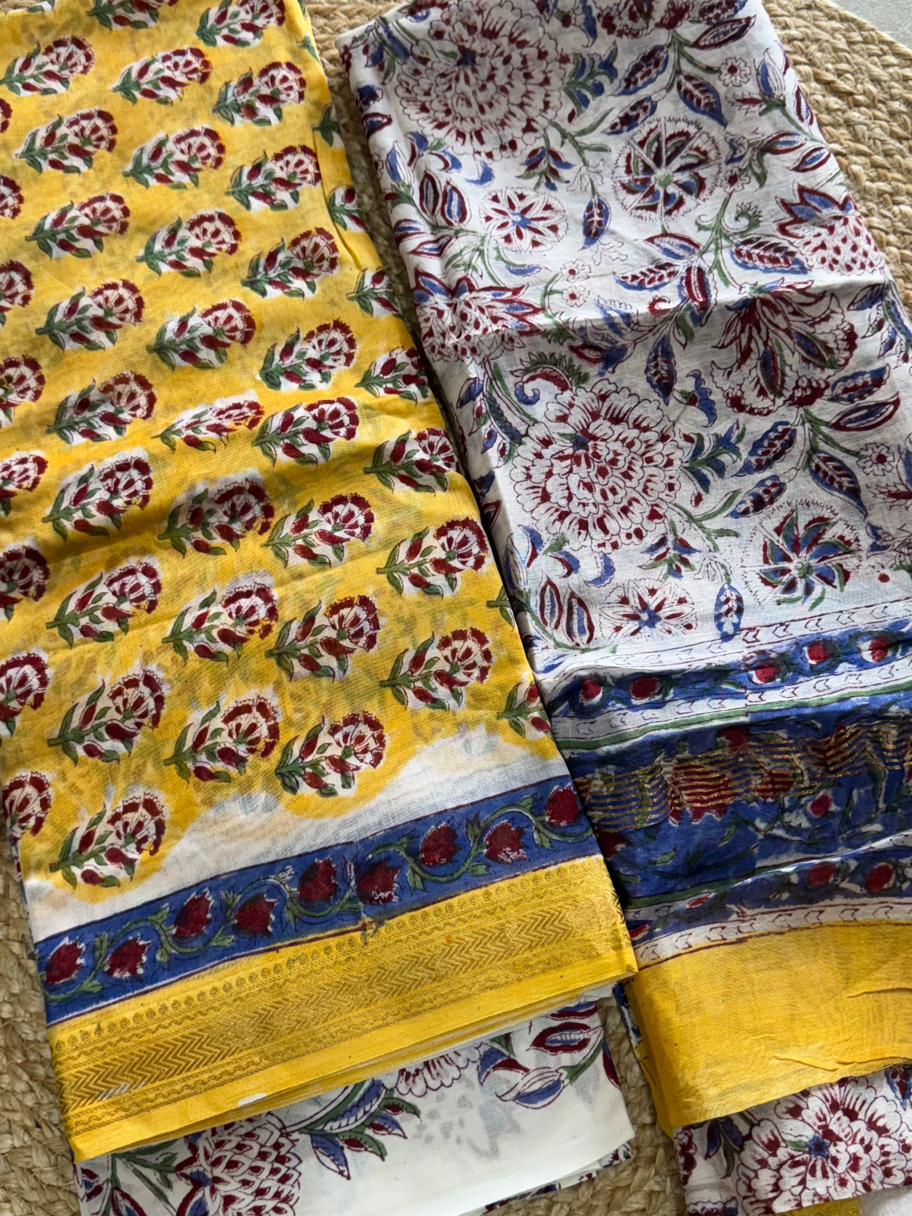 HAND BLOCK PRINTED MAHESHWARI UNSTITCHED SUIT