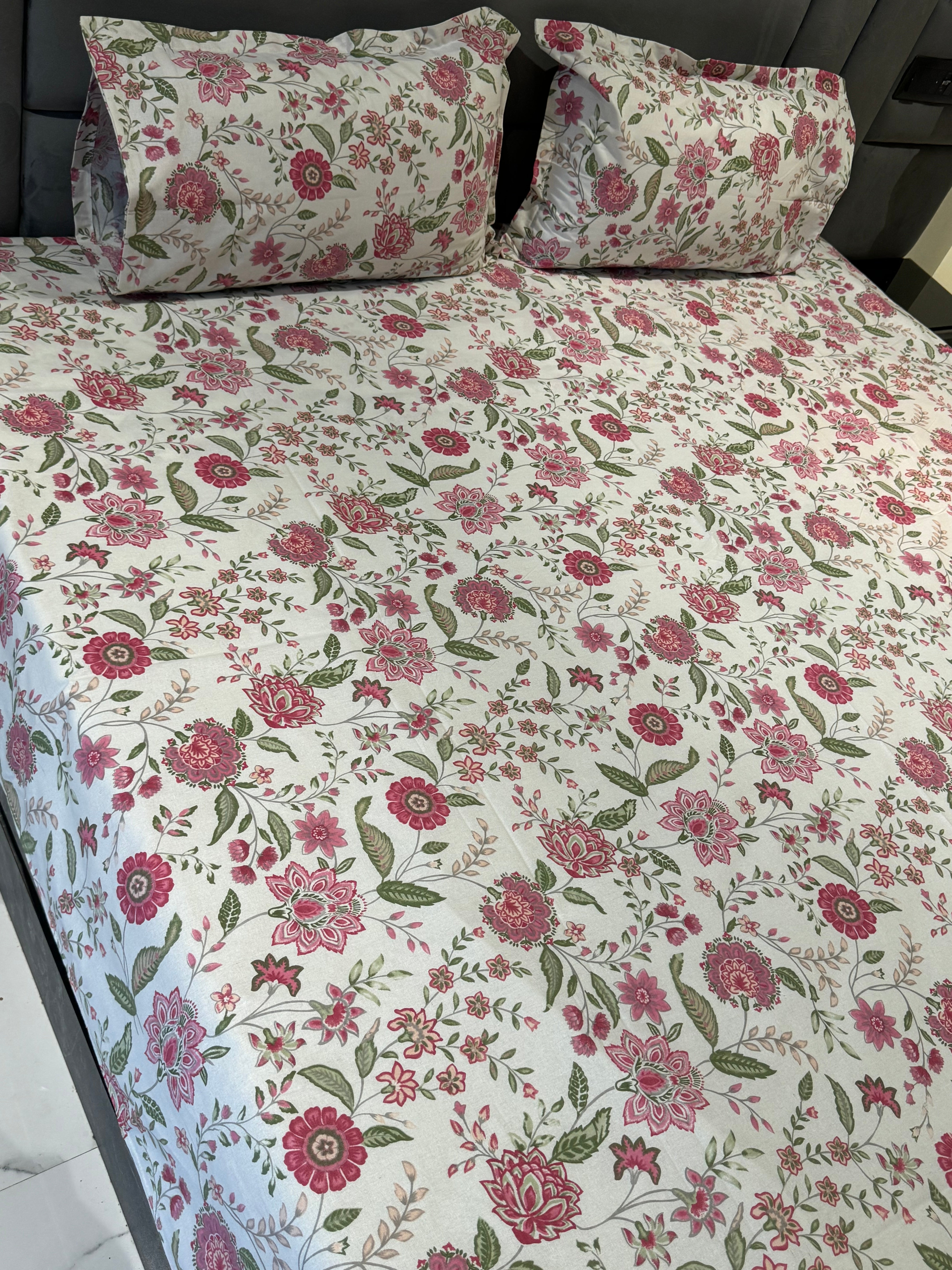 FLORAL SHALIMAR BEDSHEET WITH TWO REVERSIBLE PILLOW COVERS