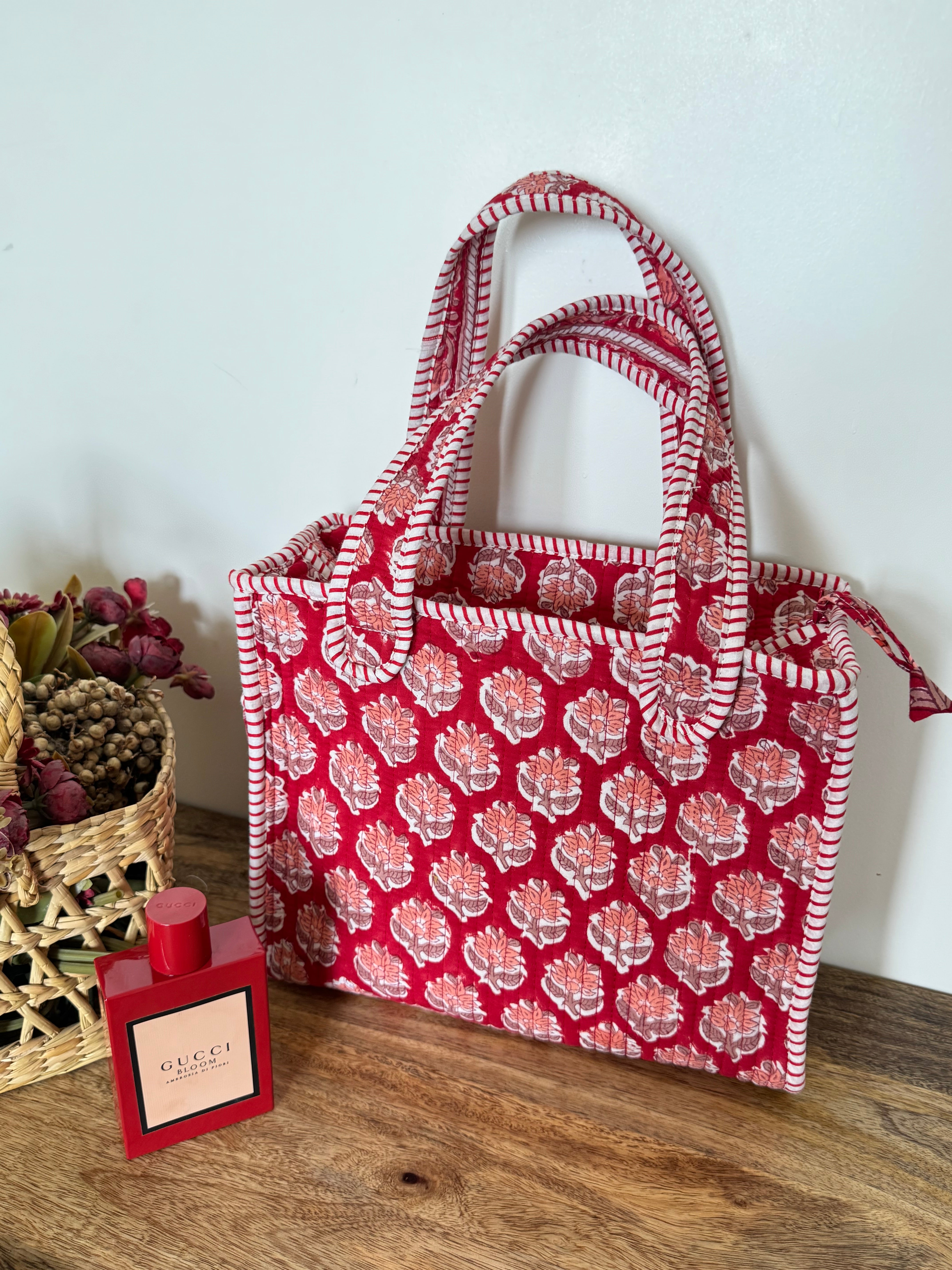 REVERSIBLE MINI TOTE BAG WITH MATCHING FLAT POUCH SET