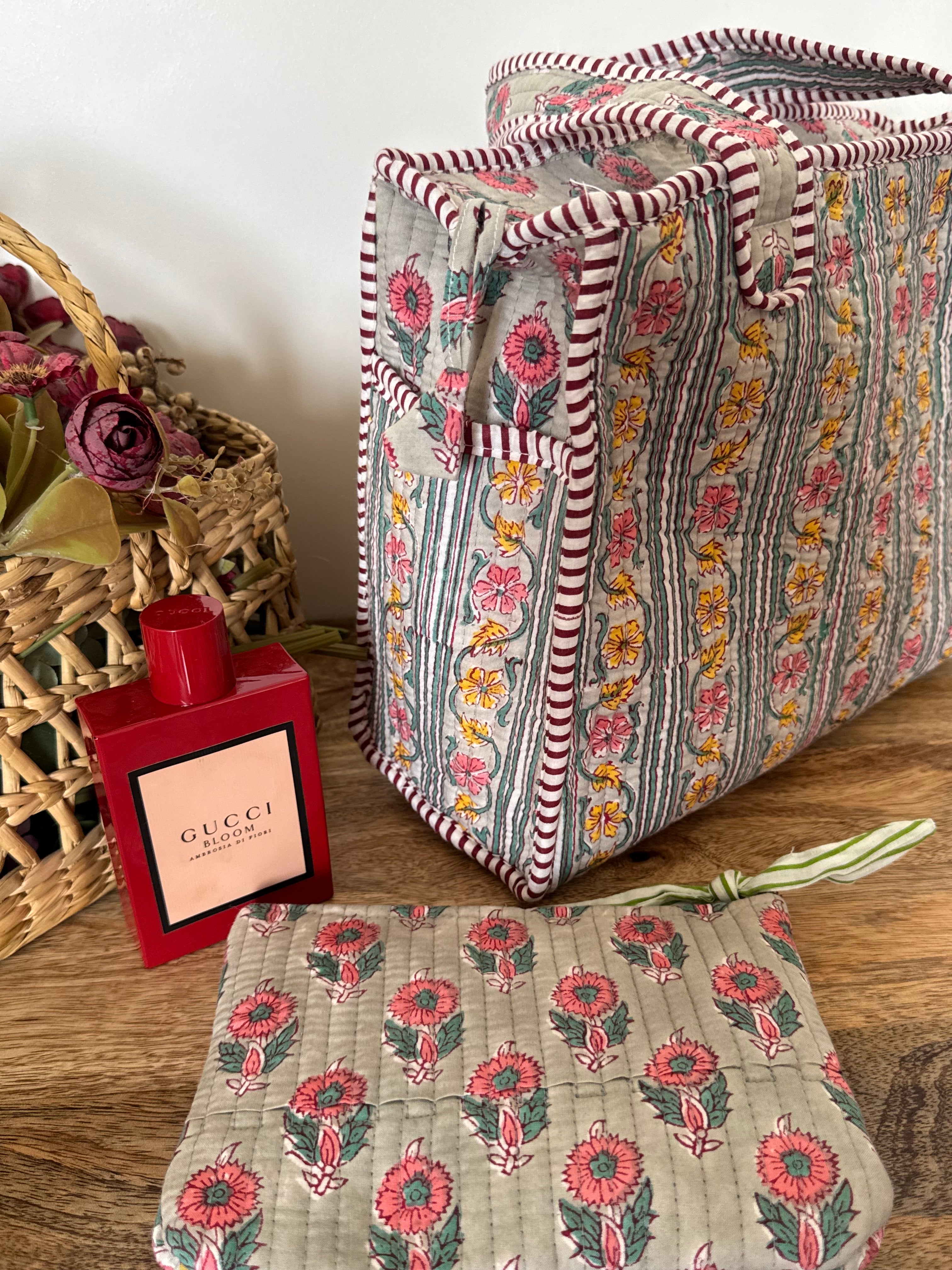 REVERSIBLE MINI TOTE BAG WITH MATCHING FLAT POUCH SET