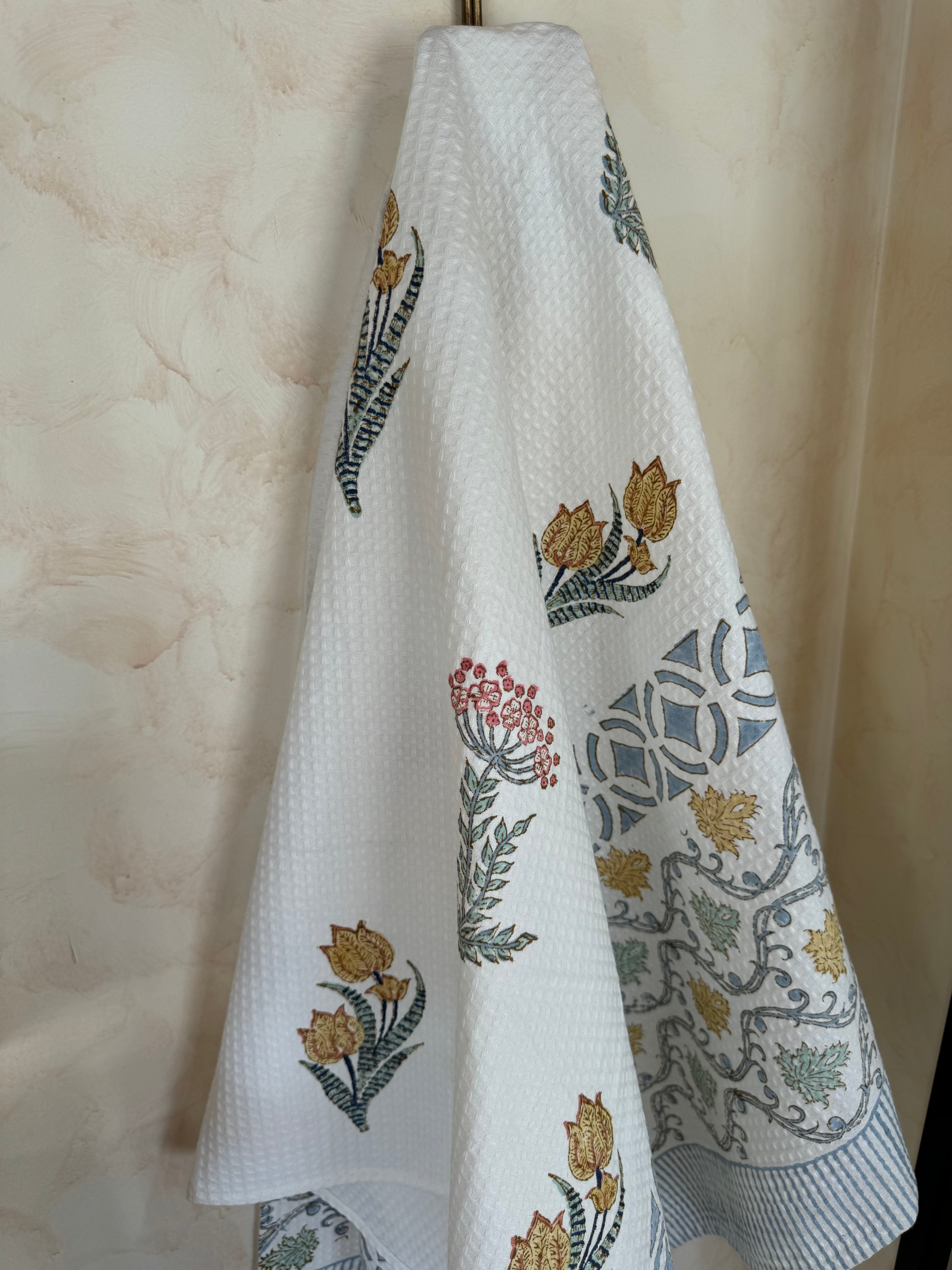 WHISPERING PEONIES  HANDBLOCK PRINTED BODY / HAND TOWEL / NAPKIN