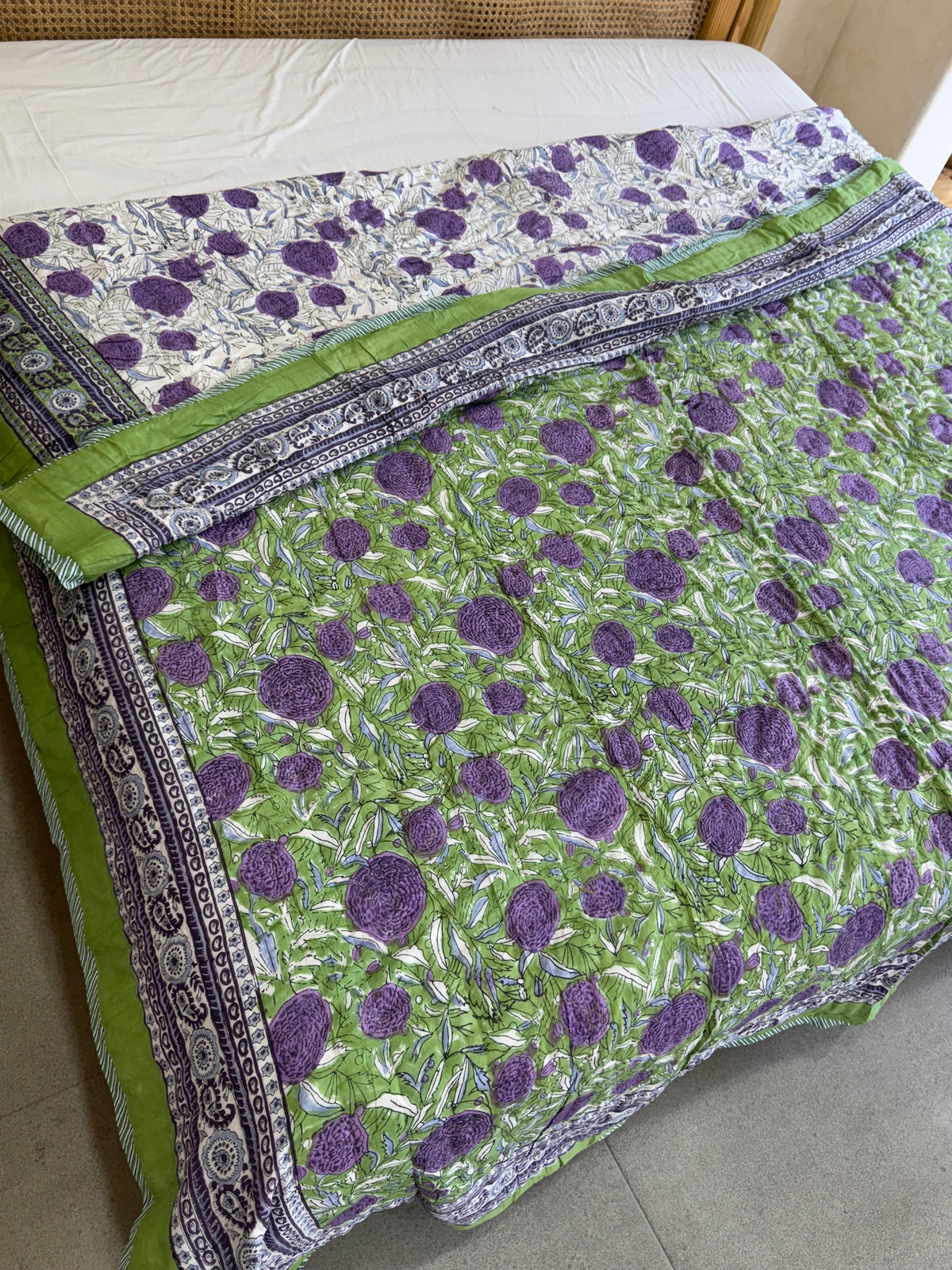 FESTIVE HAND BLOCK PRINTED REVERSIBLE QUILT (DOUBLE BED)