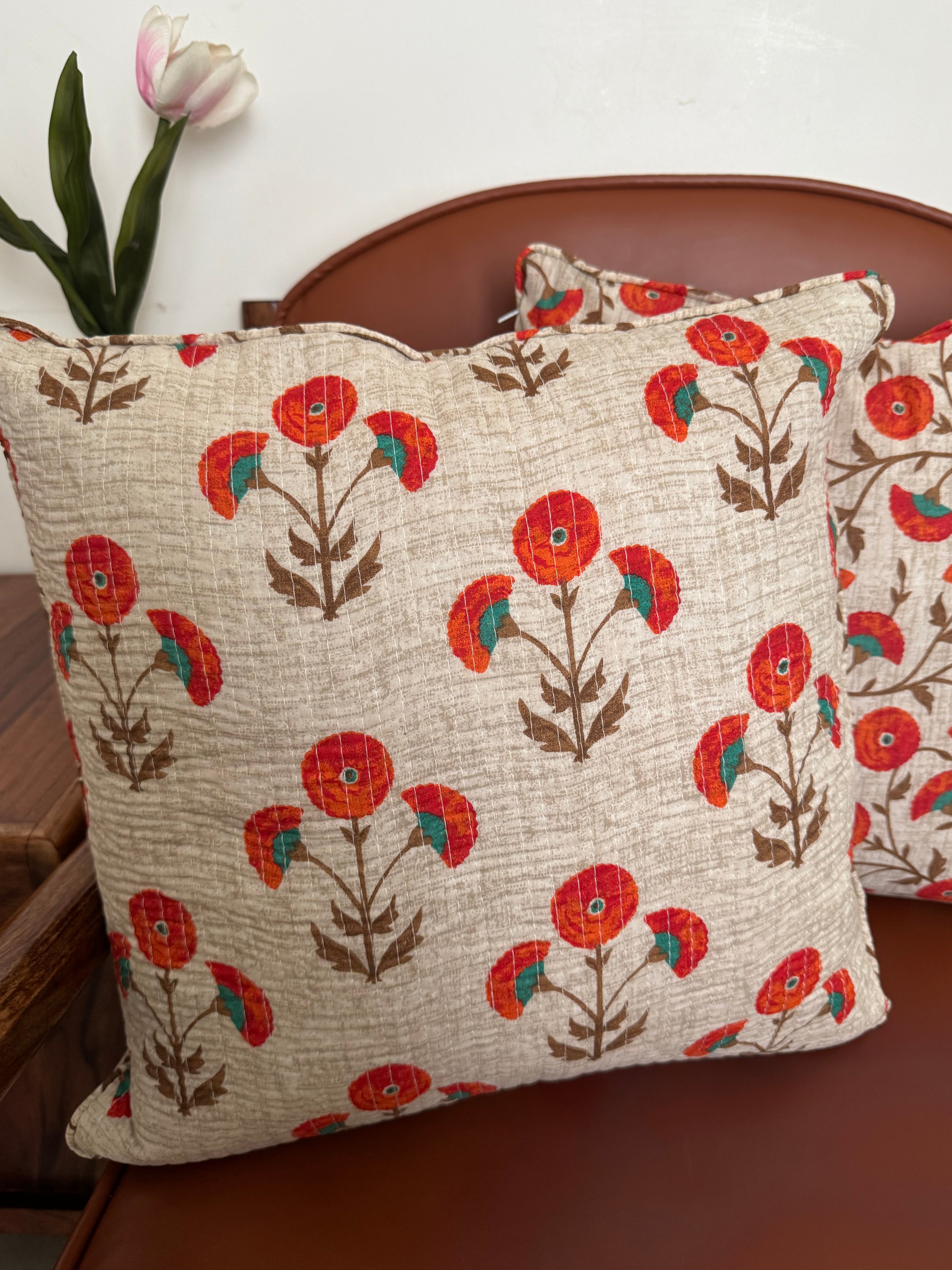KANAK - SINGLE PIECE QUILTED 16 BY 16 INCHES CUSHION COVERS