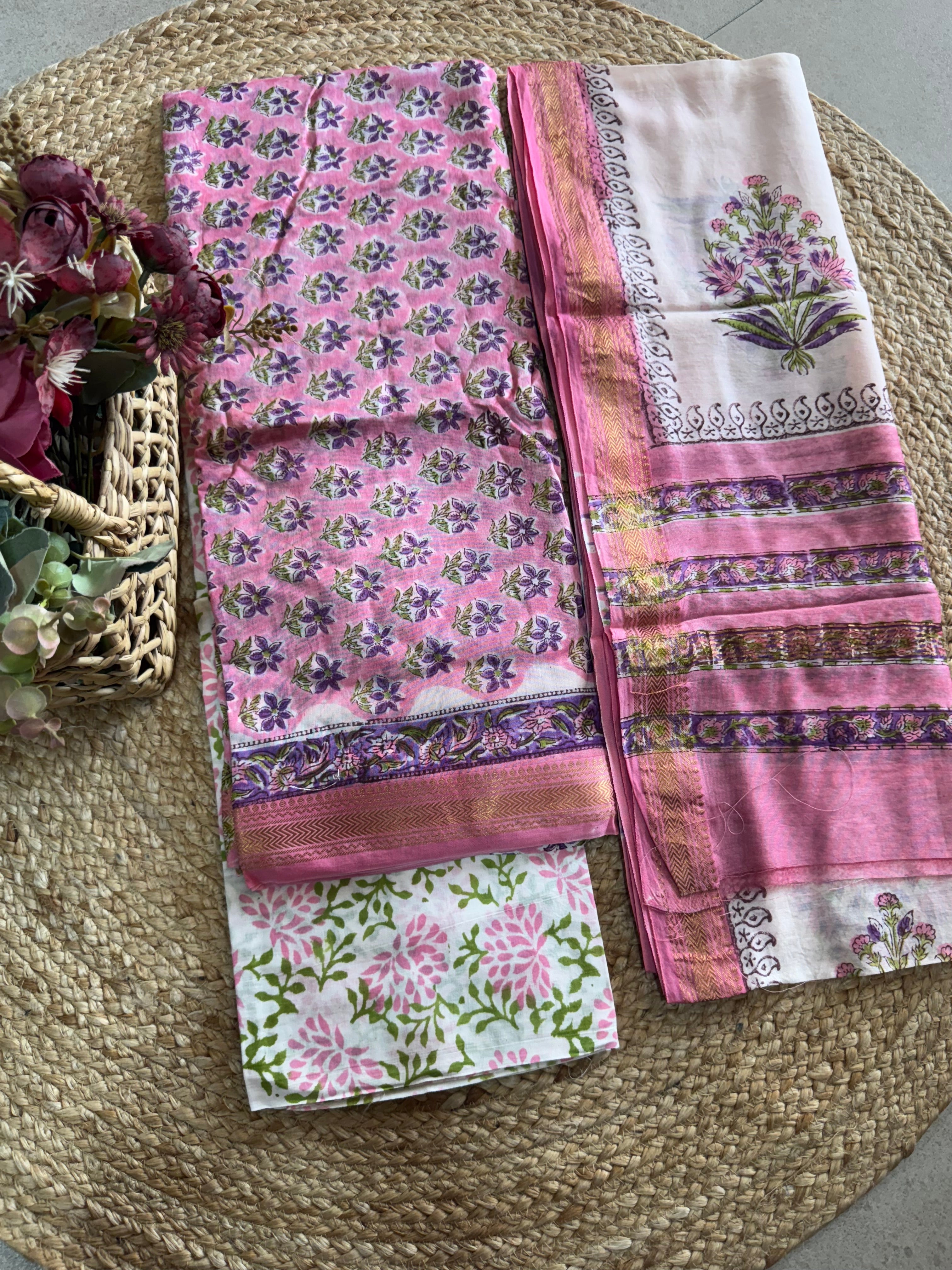 HAND BLOCK PRINTED MAHESHWARI UNSTITCHED SUIT