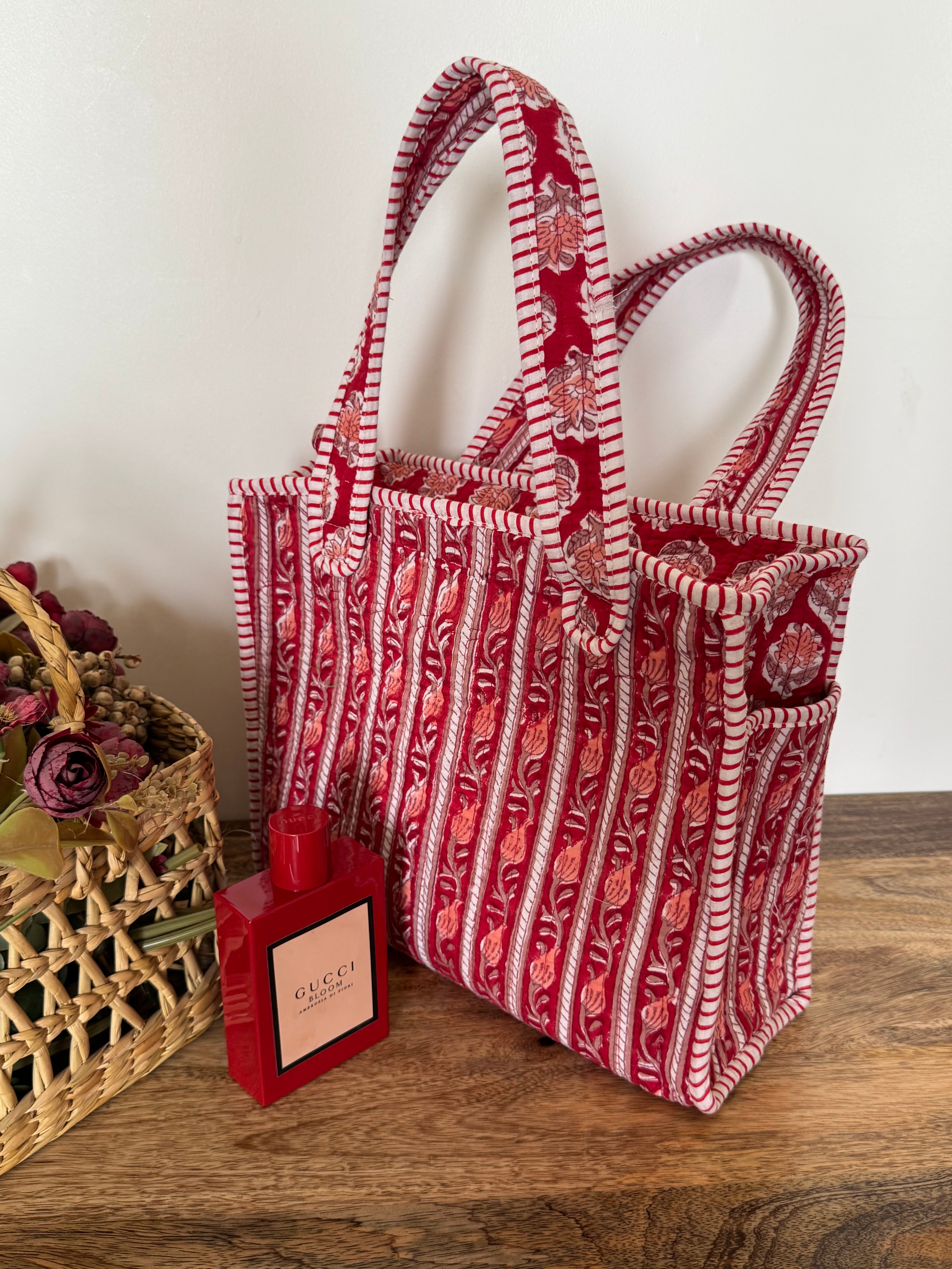 REVERSIBLE MINI TOTE BAG WITH MATCHING FLAT POUCH SET