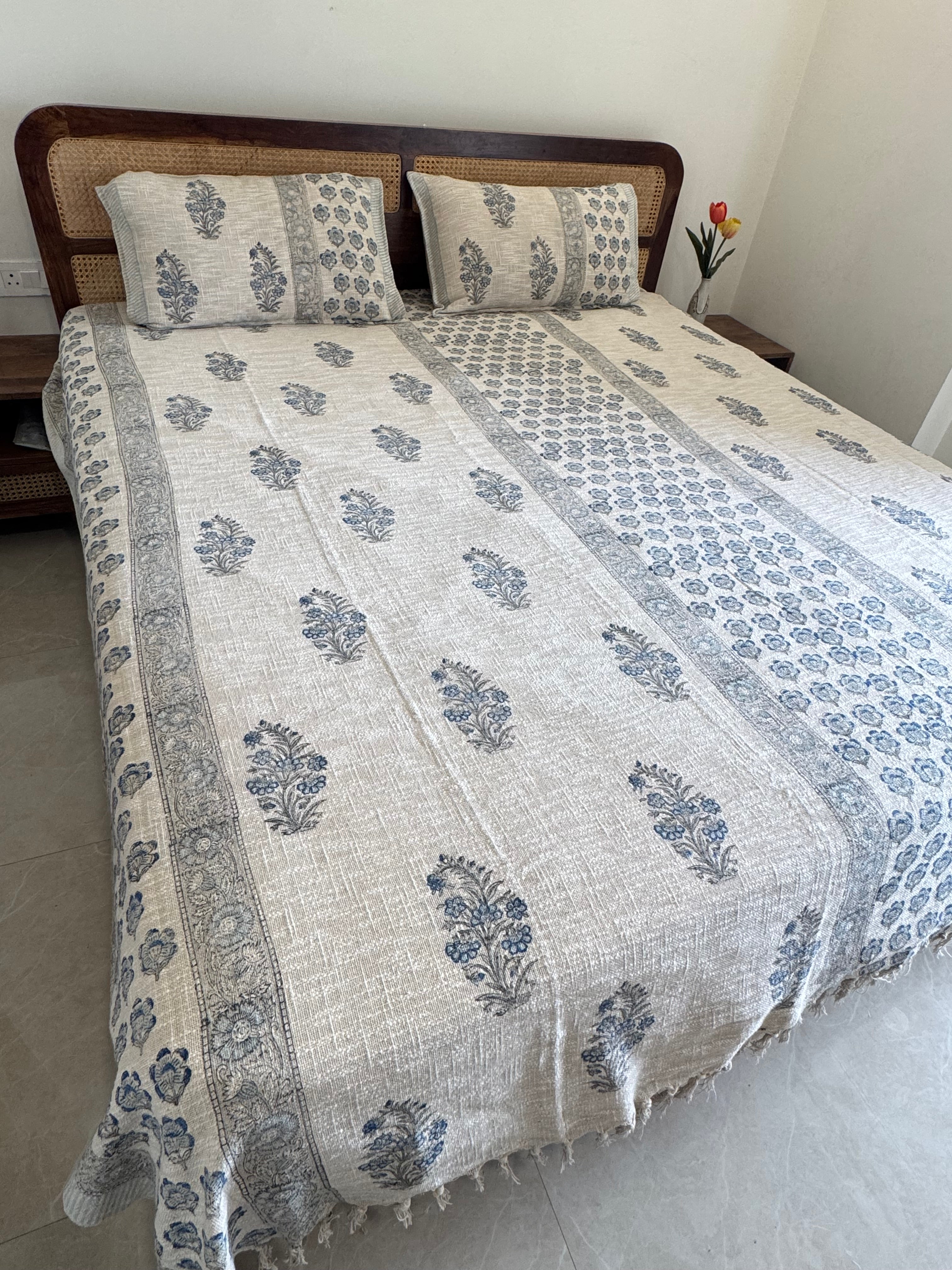 HAND BLOCK PRINTED JUTE BEDCOVER - 108 by 108 INCHES