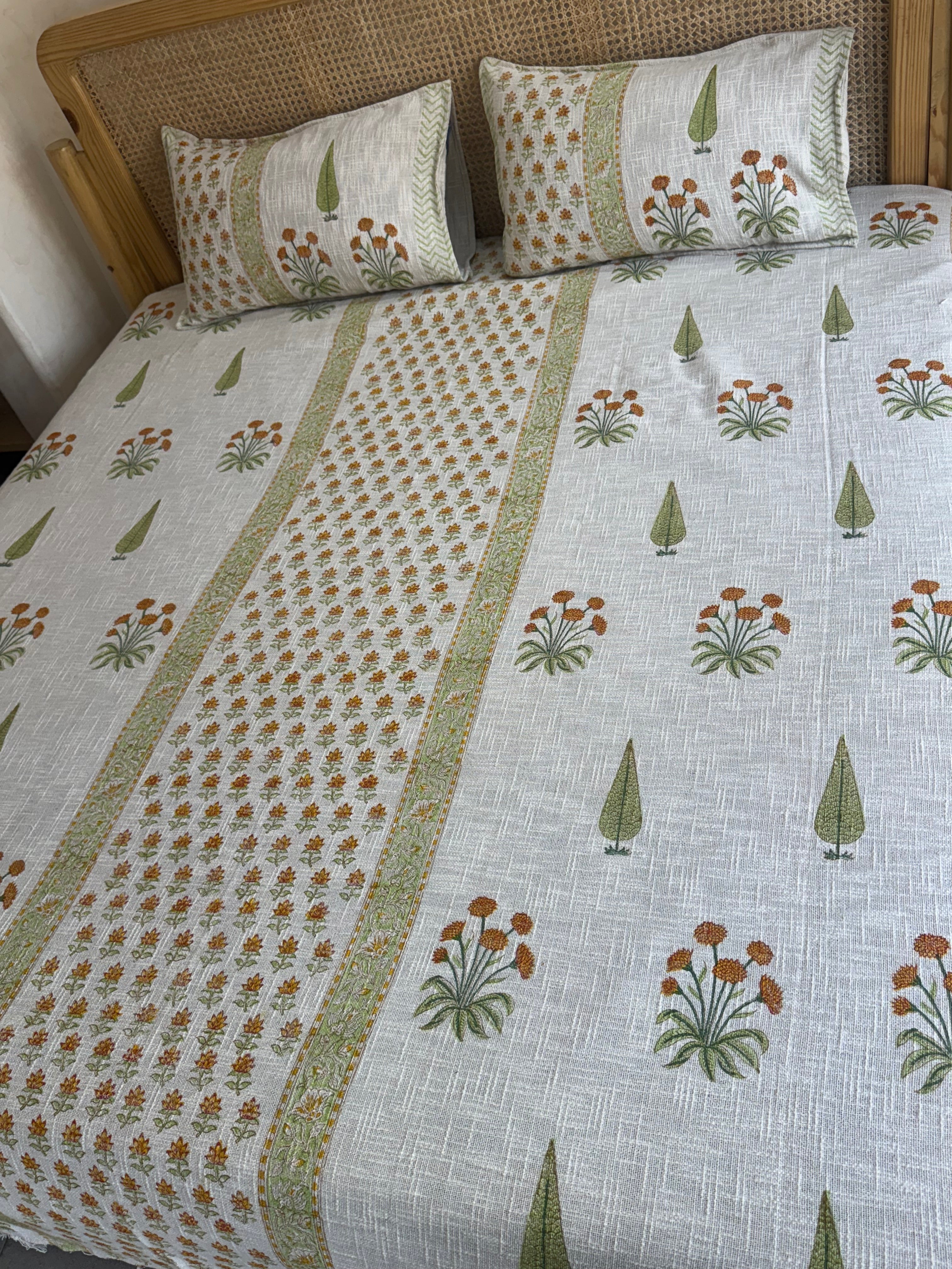 HAND BLOCK PRINTED JUTE BEDCOVER - 108 by 108 INCHES
