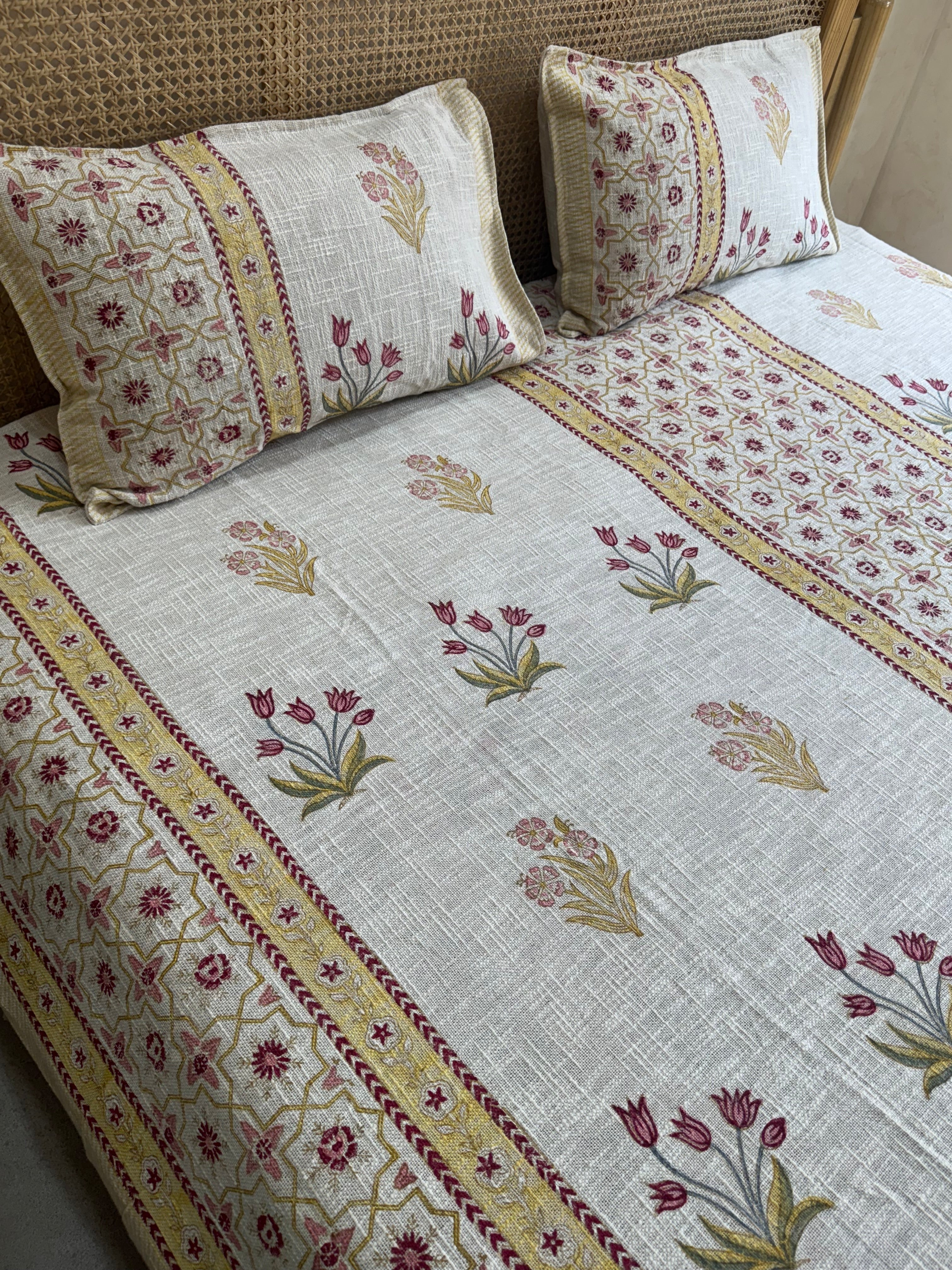 HAND BLOCK PRINTED JUTE BEDCOVER - 108 by 108 INCHES