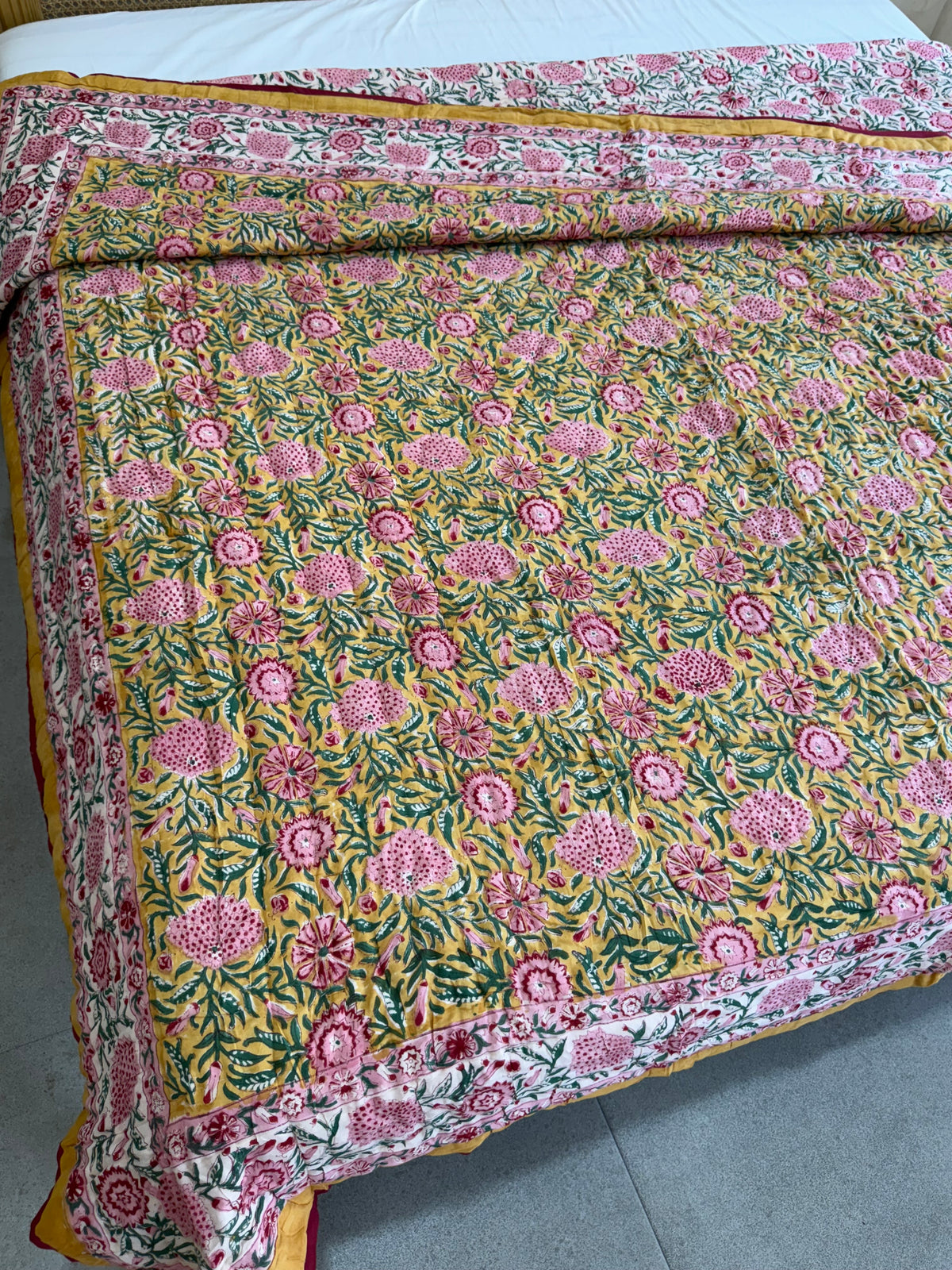 FESTIVE HAND BLOCK PRINTED REVERSIBLE QUILT (DOUBLE BED)