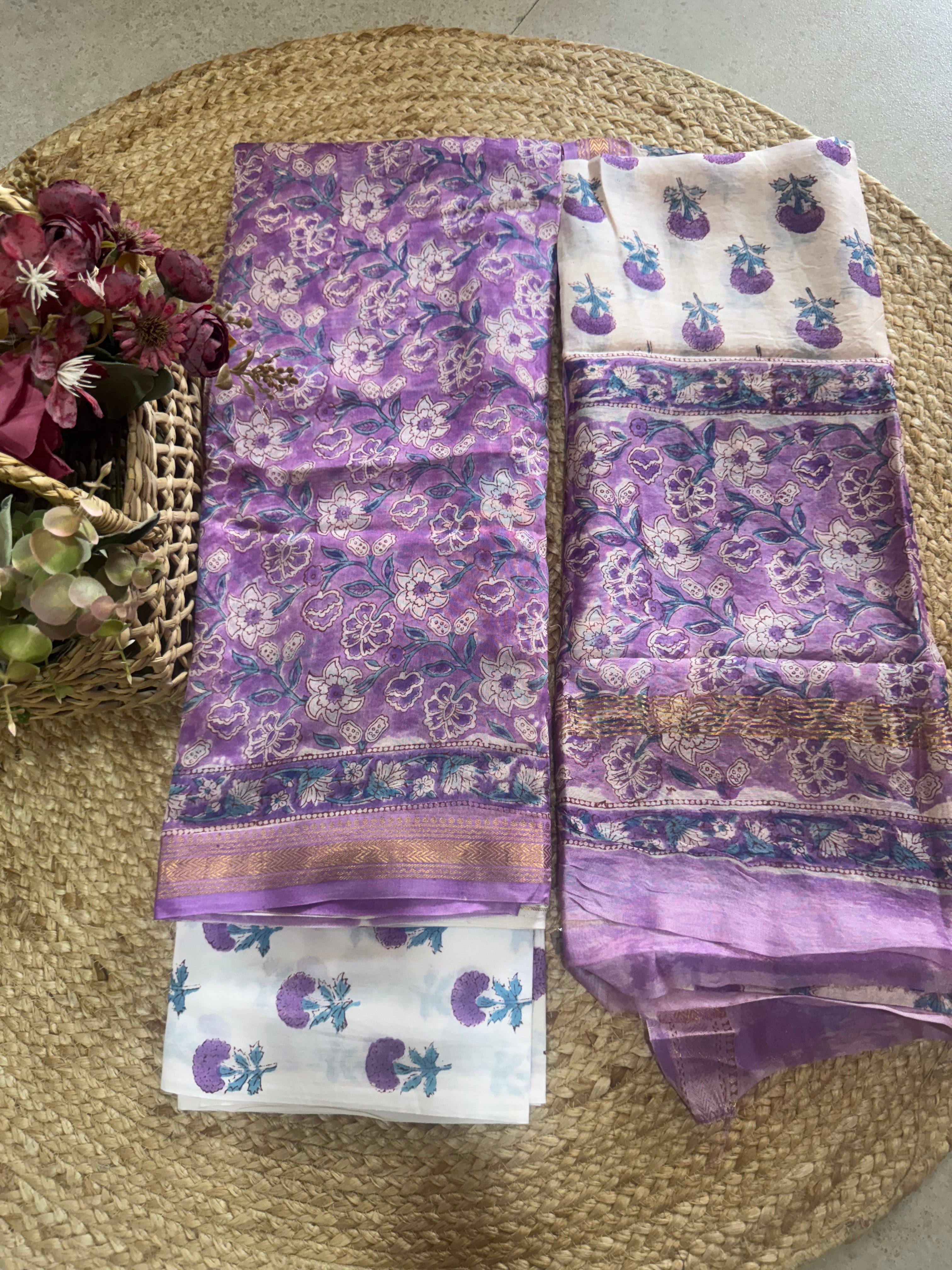 HAND BLOCK PRINTED MAHESHWARI UNSTITCHED SUIT