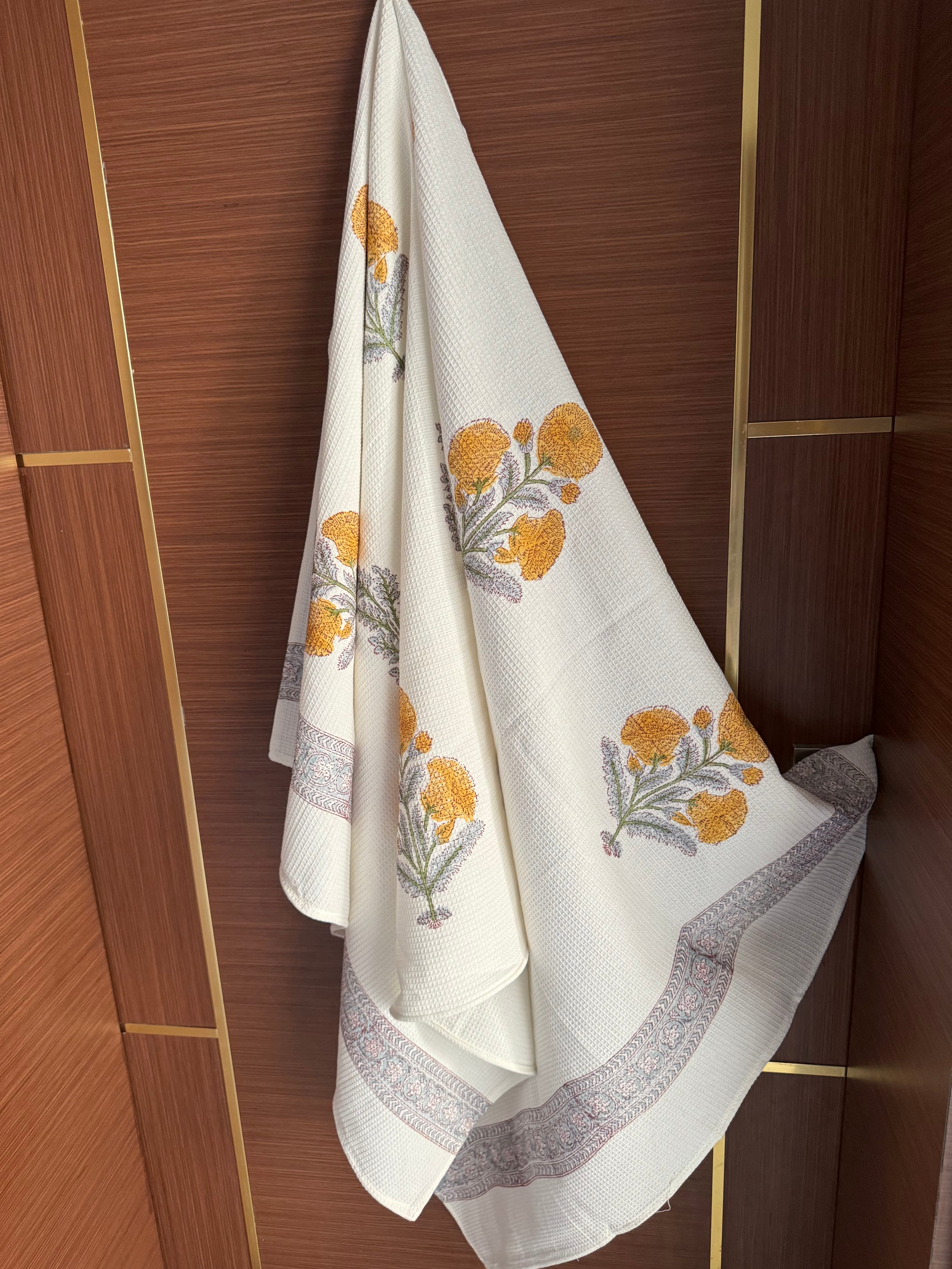 MARIGOLD HAND BLOCK PRINTED BODY & HAND TOWEL SET