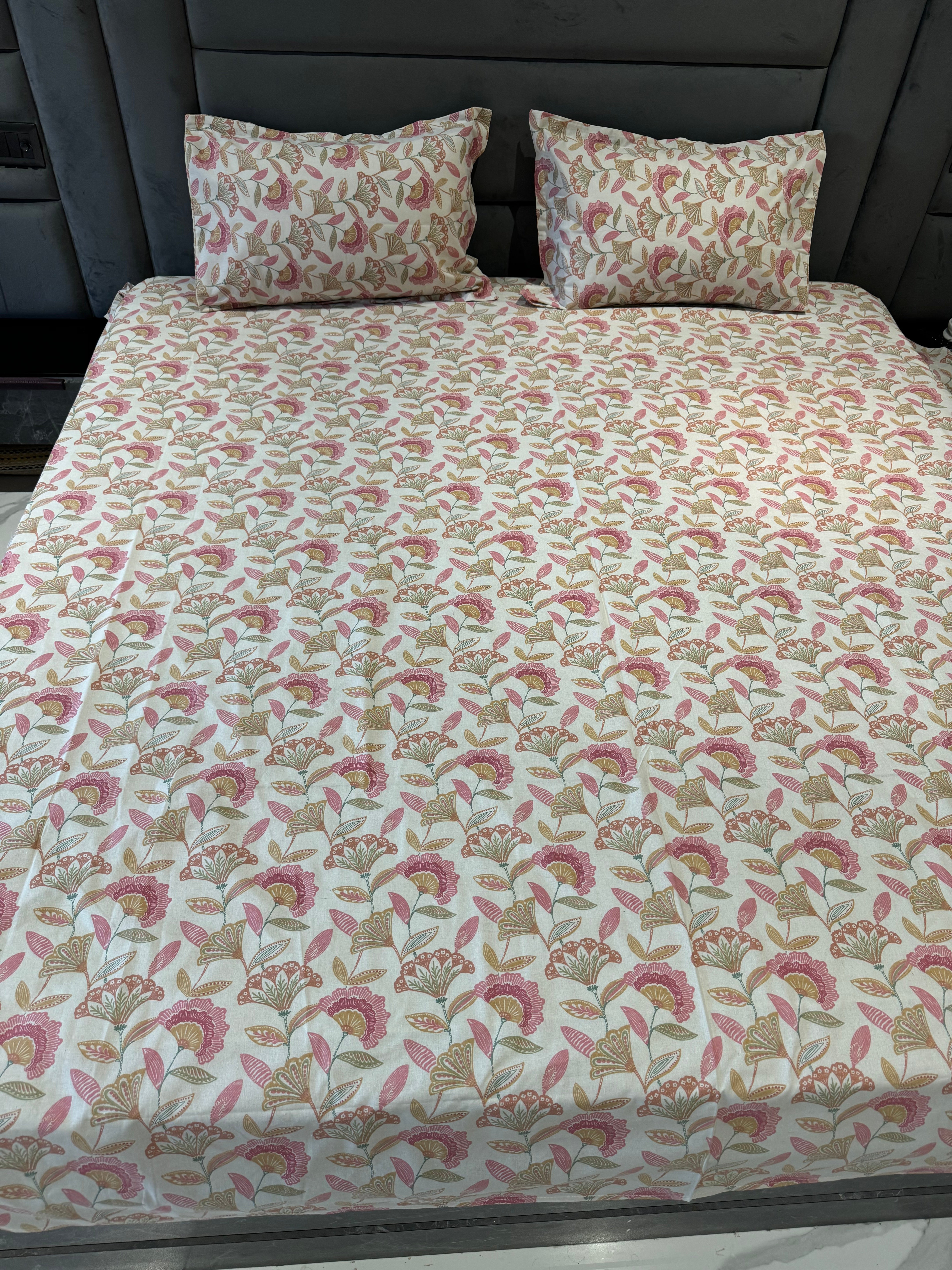 FLORAL SHALIMAR BEDSHEET WITH TWO REVERSIBLE PILLOW COVERS