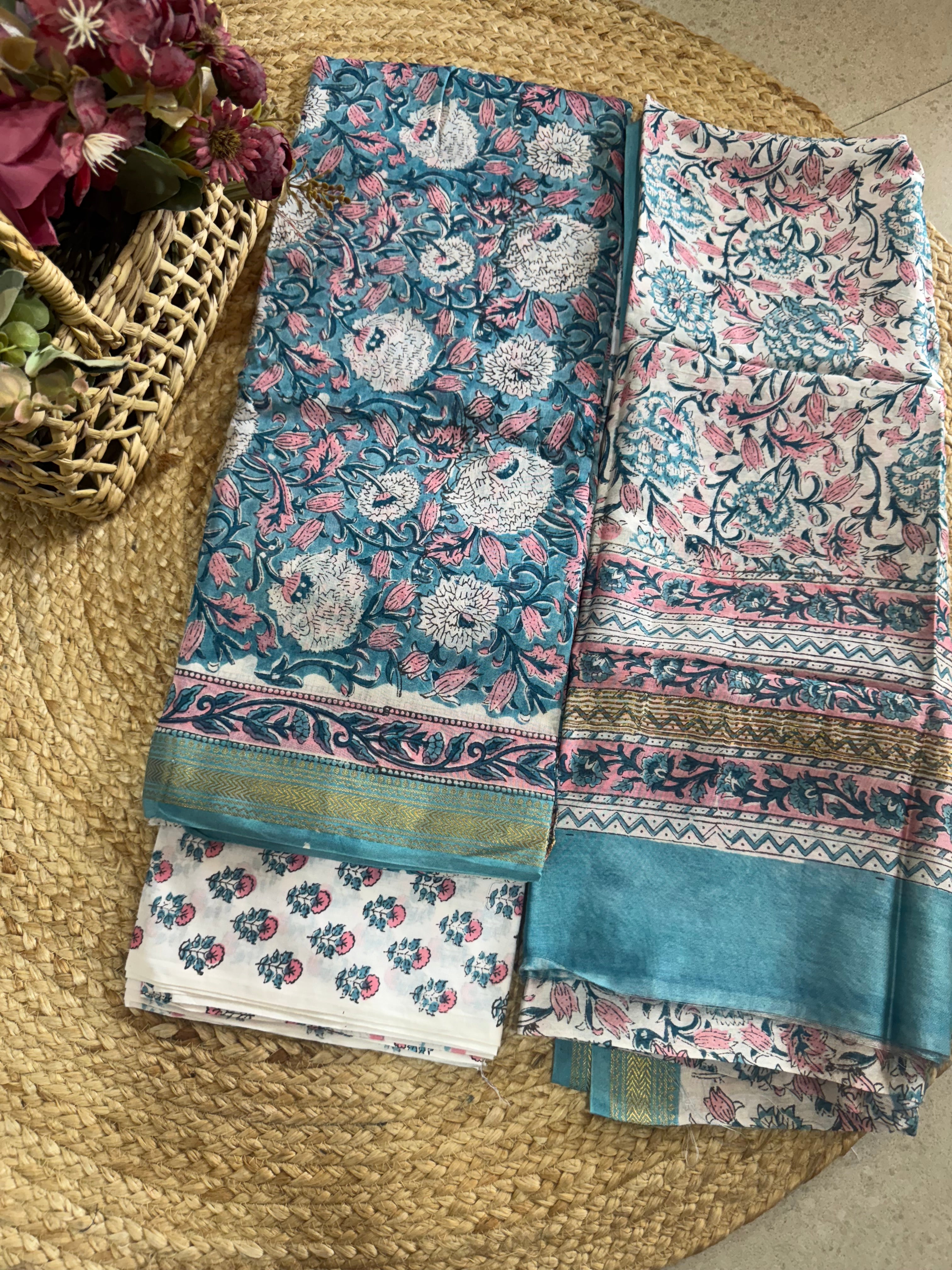 HAND BLOCK PRINTED MAHESHWARI UNSTITCHED SUIT