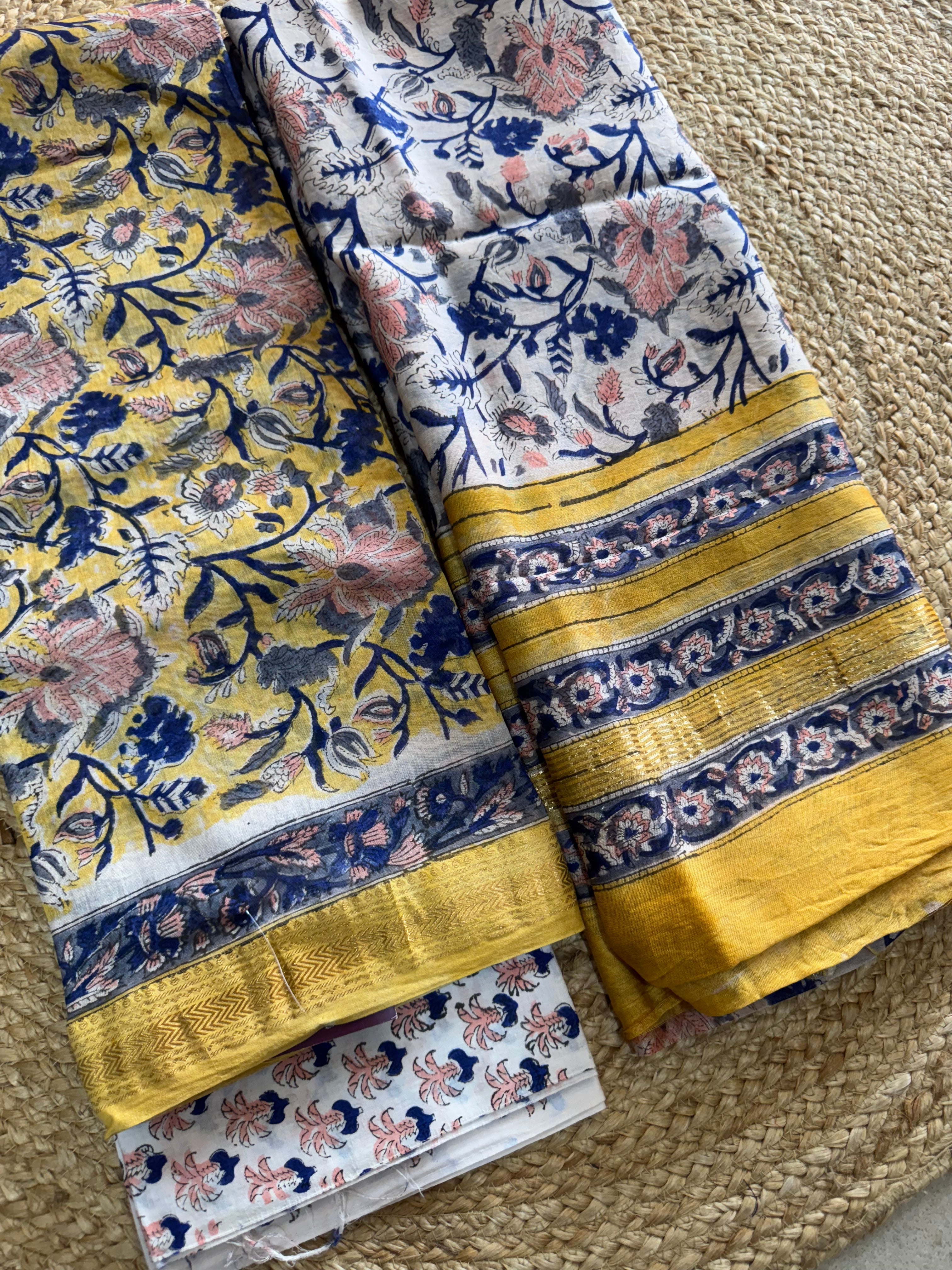 HAND BLOCK PRINTED MAHESHWARI UNSTITCHED SUIT