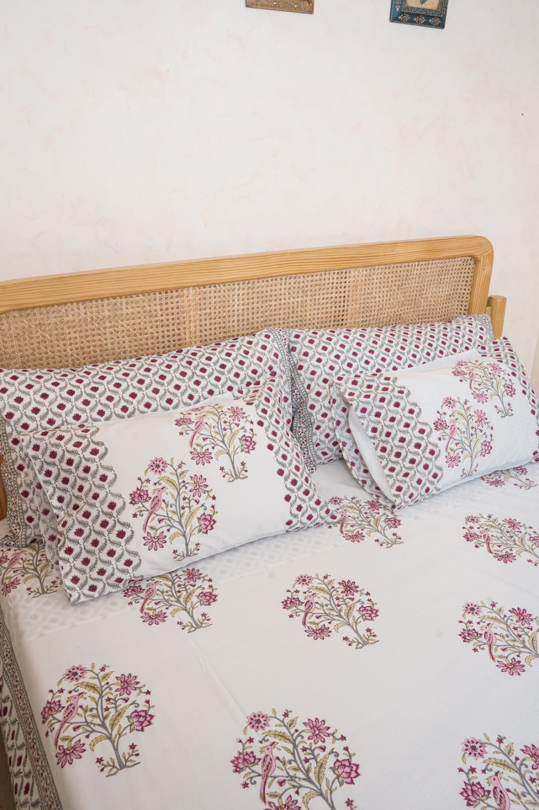 BLOOM ATELIER HAND BLOCK PRINTED BEDSHEET WITH TWO REVERSIBLE PILLOW COVERS