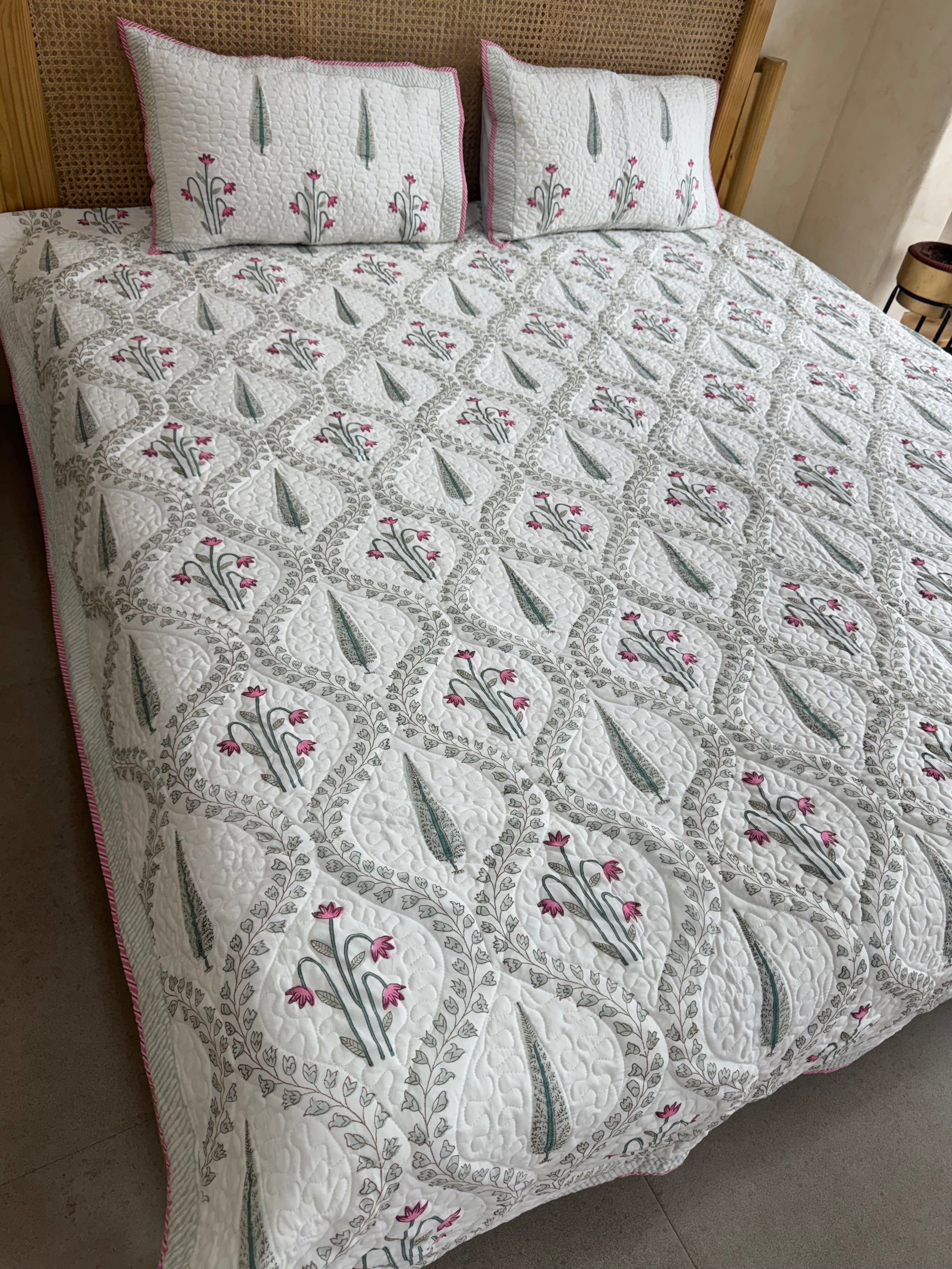 HANDBLOCK PRINTED QUILTED BEDCOVER 90*108 inches
