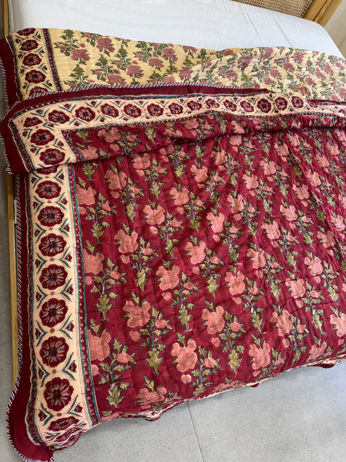 FESTIVE HAND BLOCK PRINTED REVERSIBLE QUILT (DOUBLE BED)
