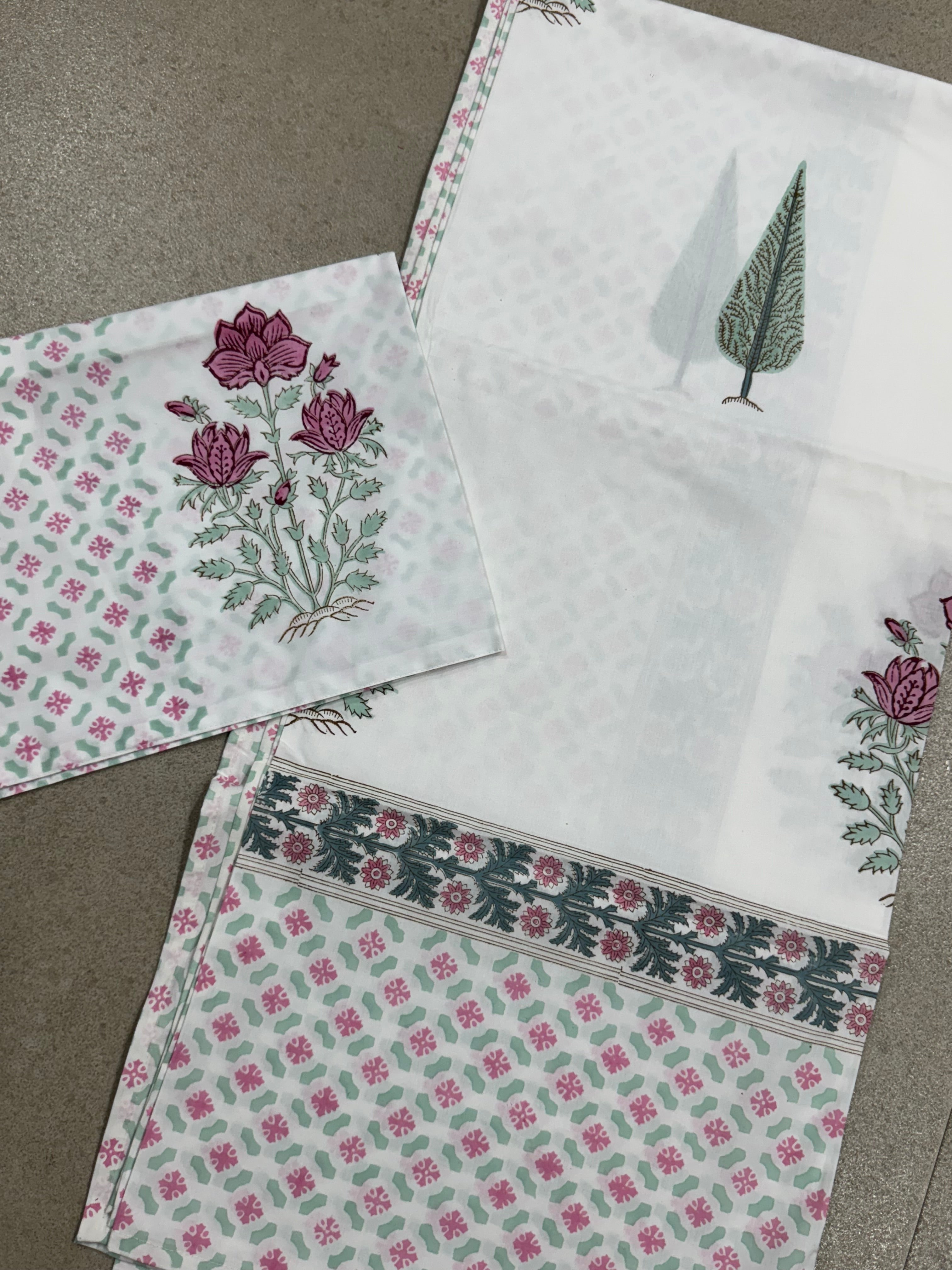 HAND BLOCK PRINTED BEDSHEET WITH ONE PILLOW COVER