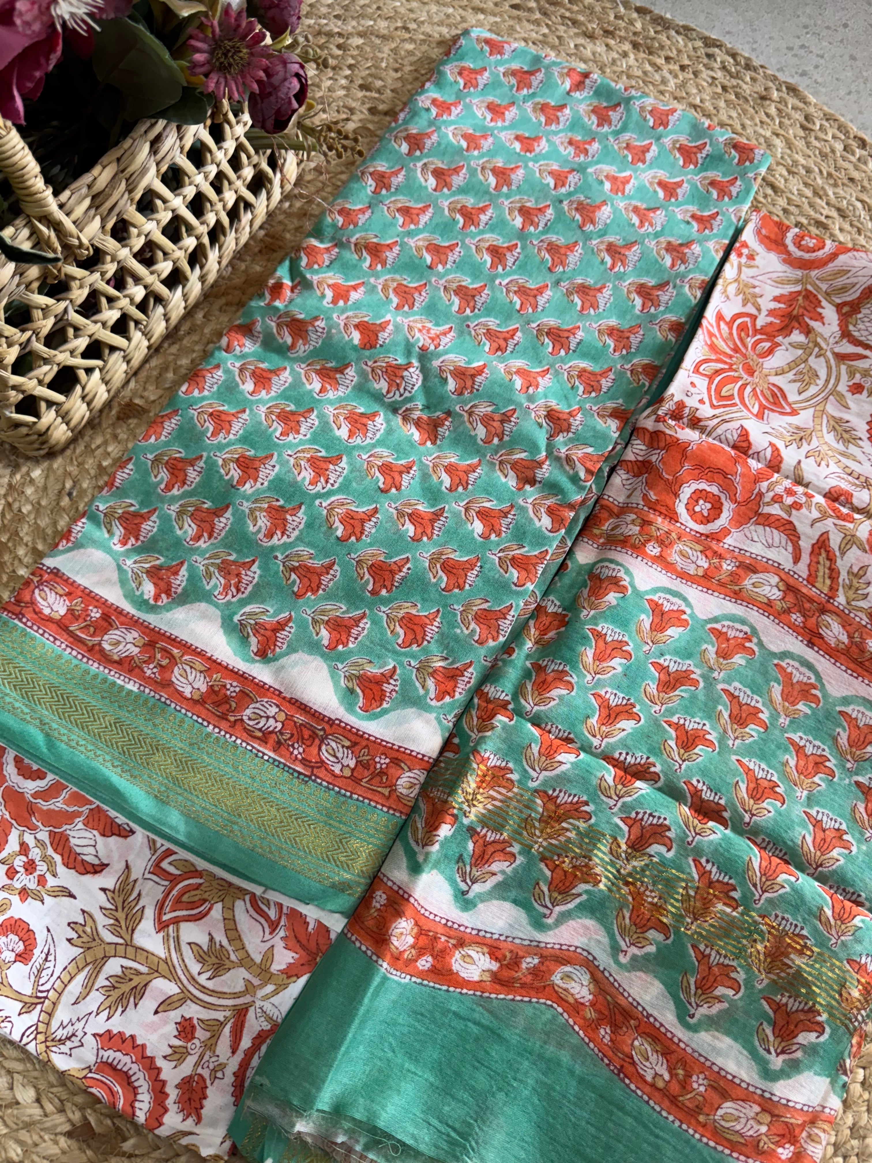 HAND BLOCK PRINTED MAHESHWARI UNSTITCHED SUIT