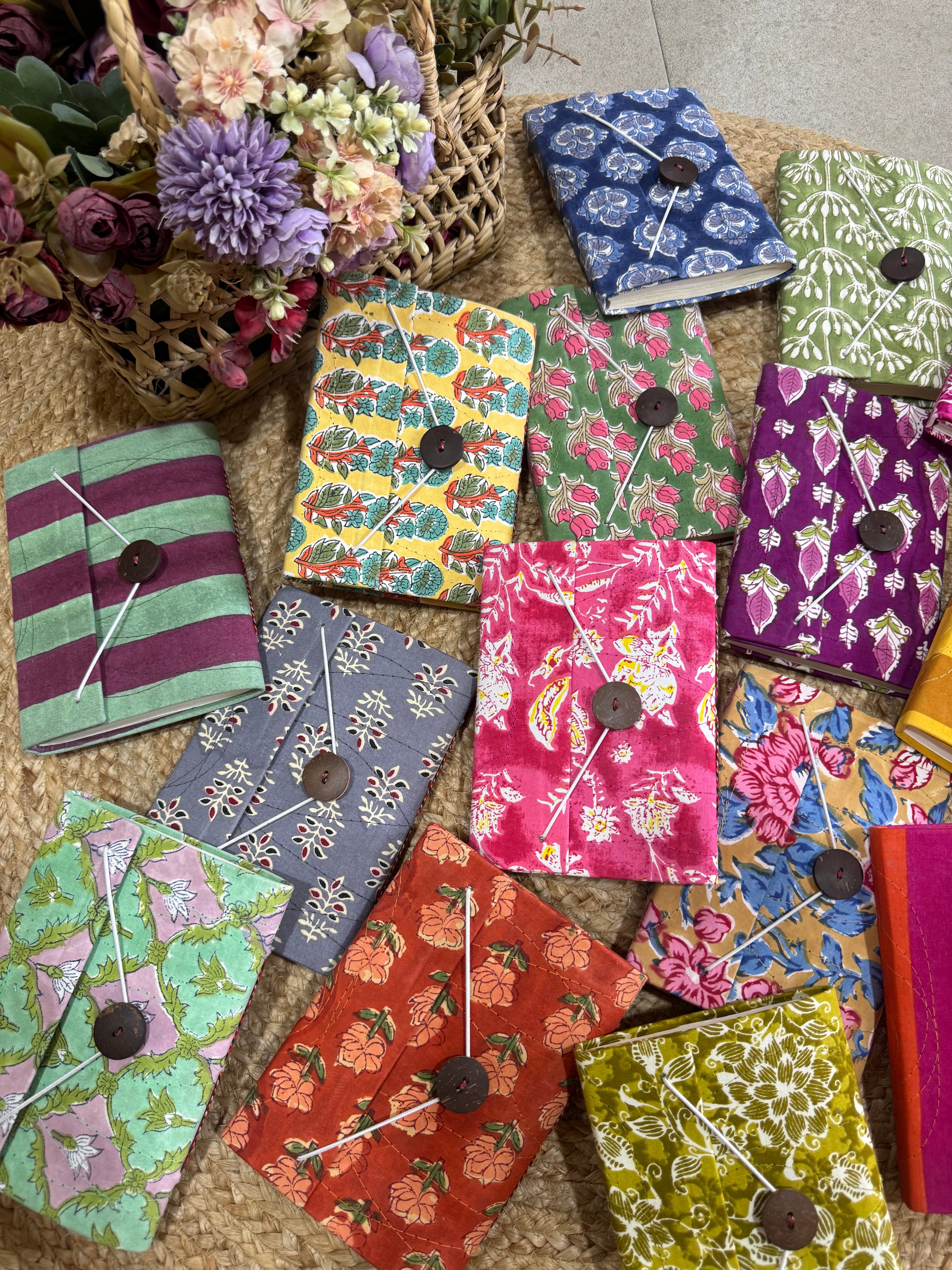 BLOCK PRINTED DIARY WITH BUTTON
