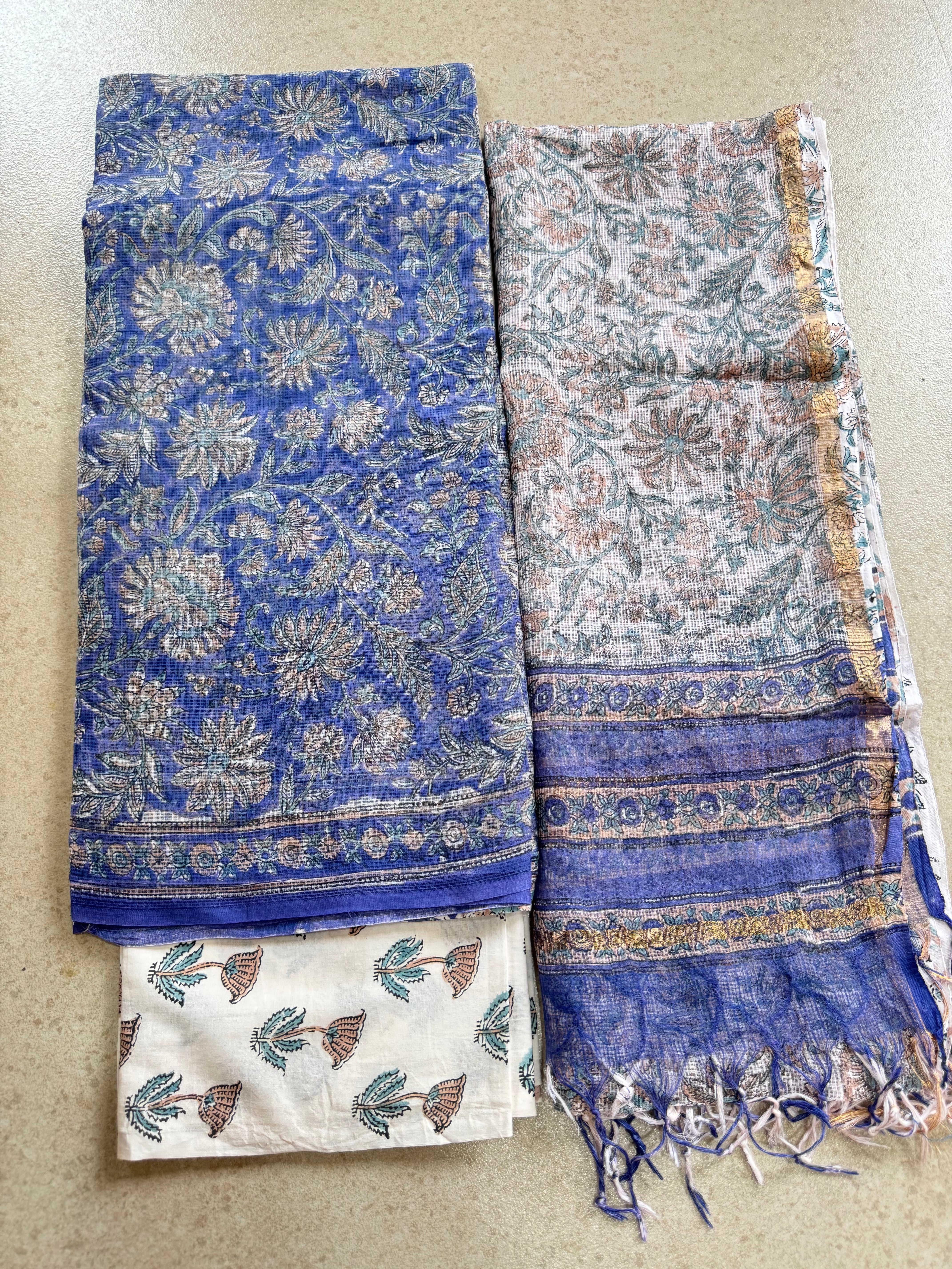 HAND BLOCK PRINTED KOTA WITH KOTA DORIYA DUPATTA UNSTITCHED SUIT