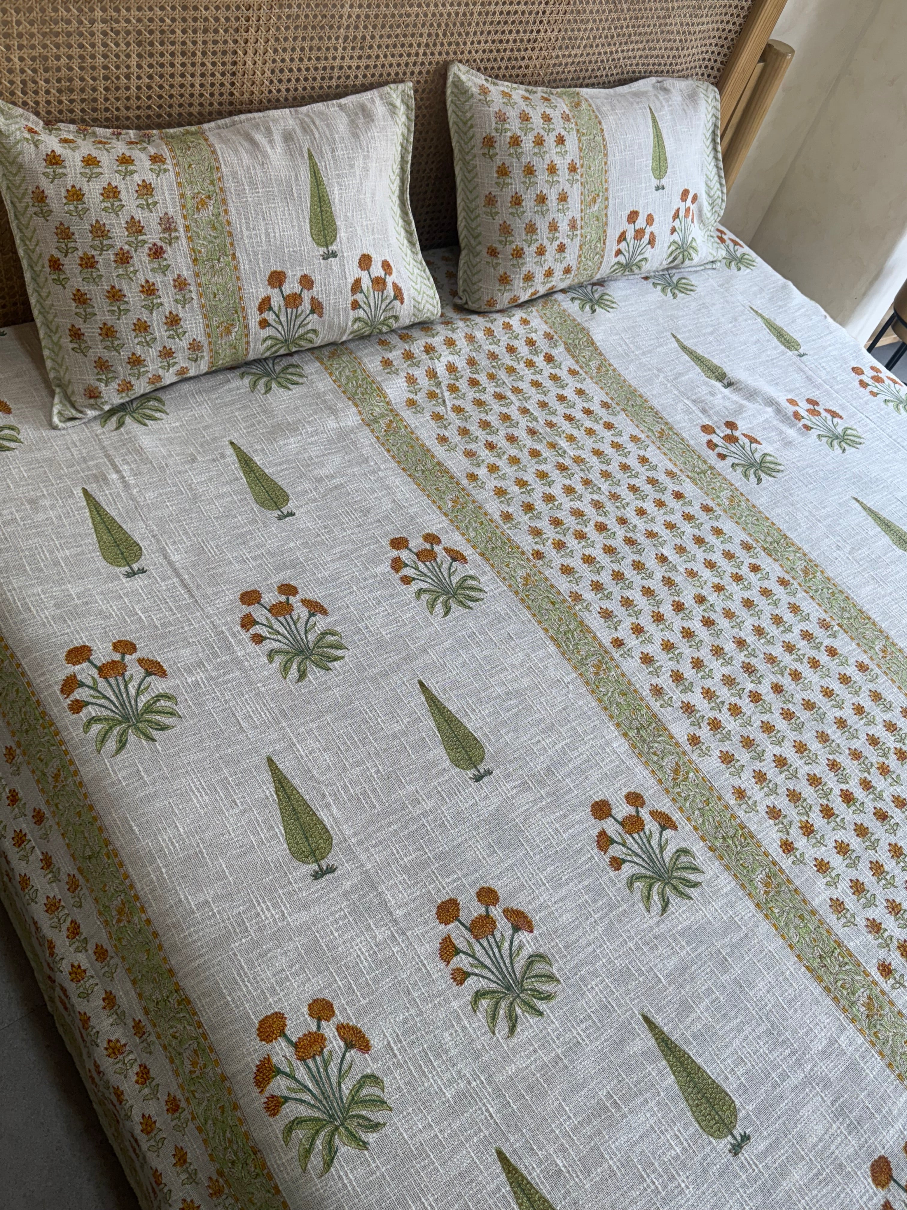 HAND BLOCK PRINTED JUTE BEDCOVER - 108 by 108 INCHES