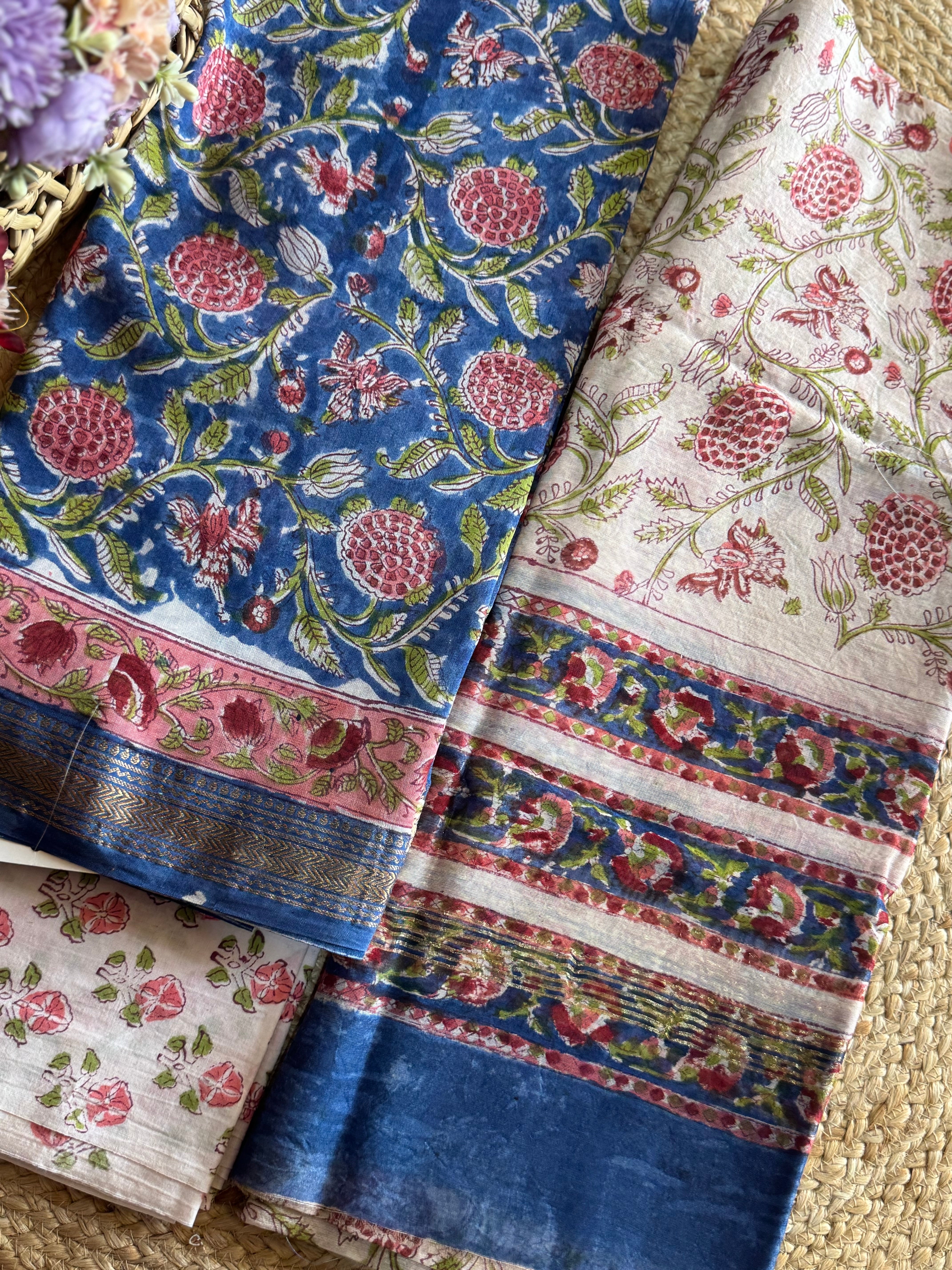 HAND BLOCK PRINTED MAHESHWARI UNSTITCHED SUIT