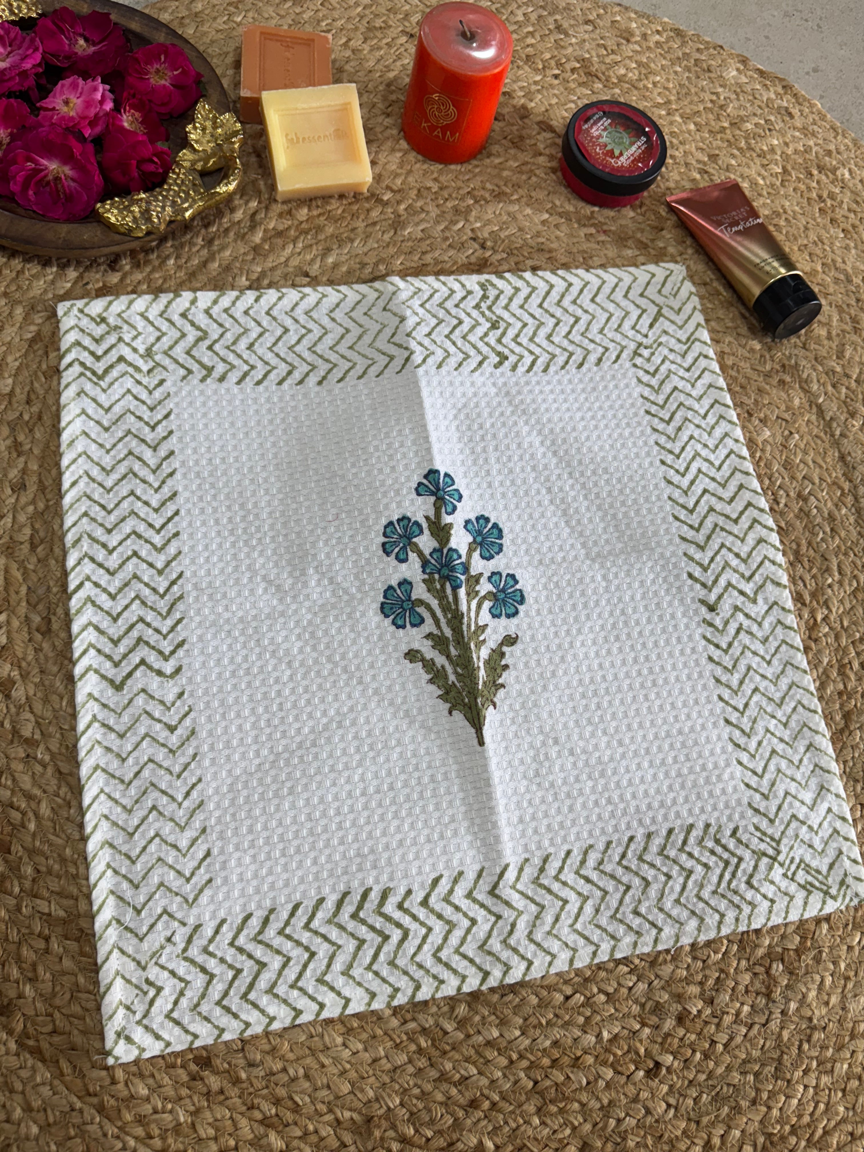 A PAIR OF HANDBLOCK PRINTED NAPKINS