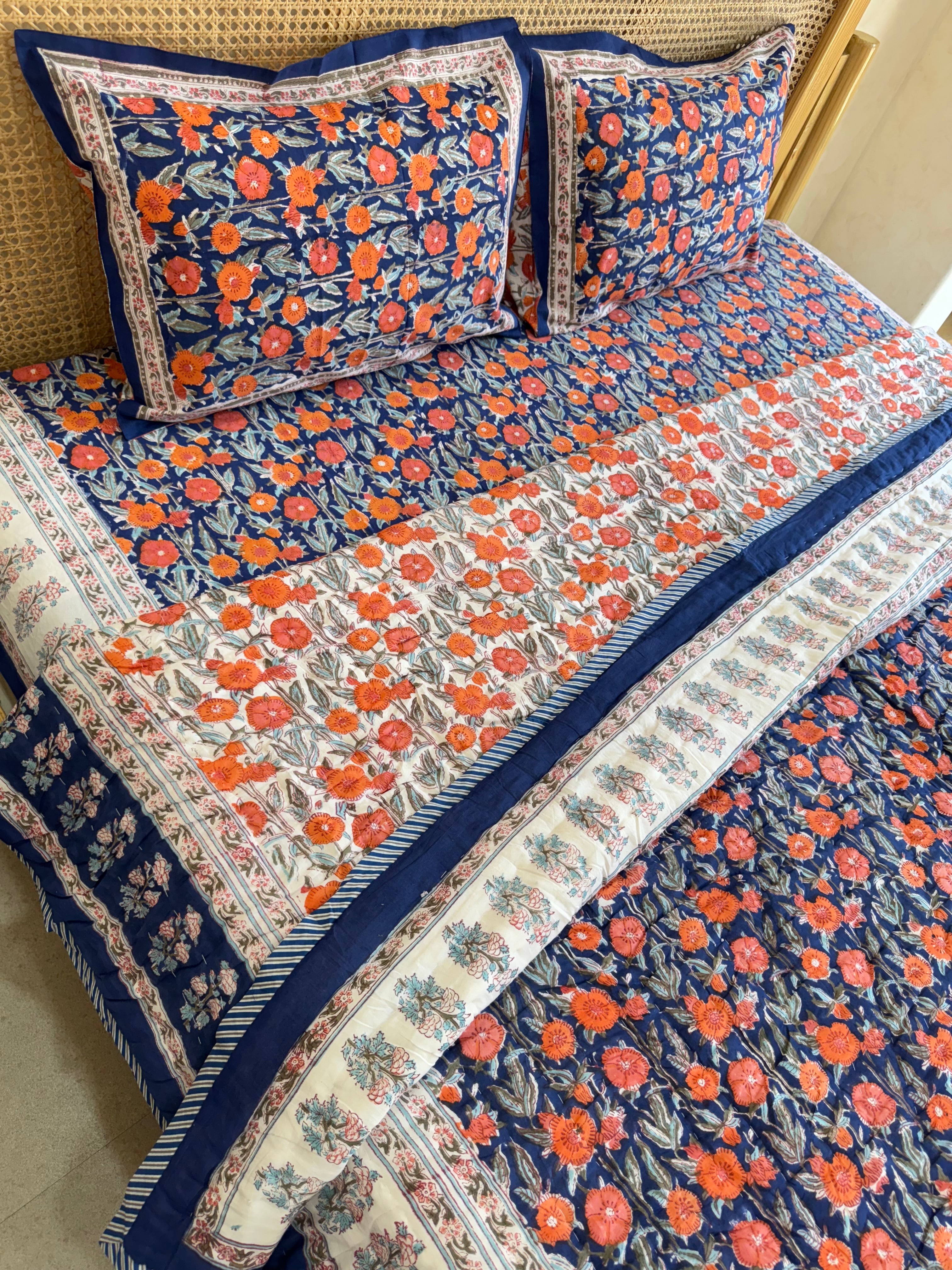 FESTIVE HAND BLOCK PRINTED BEDDING SET