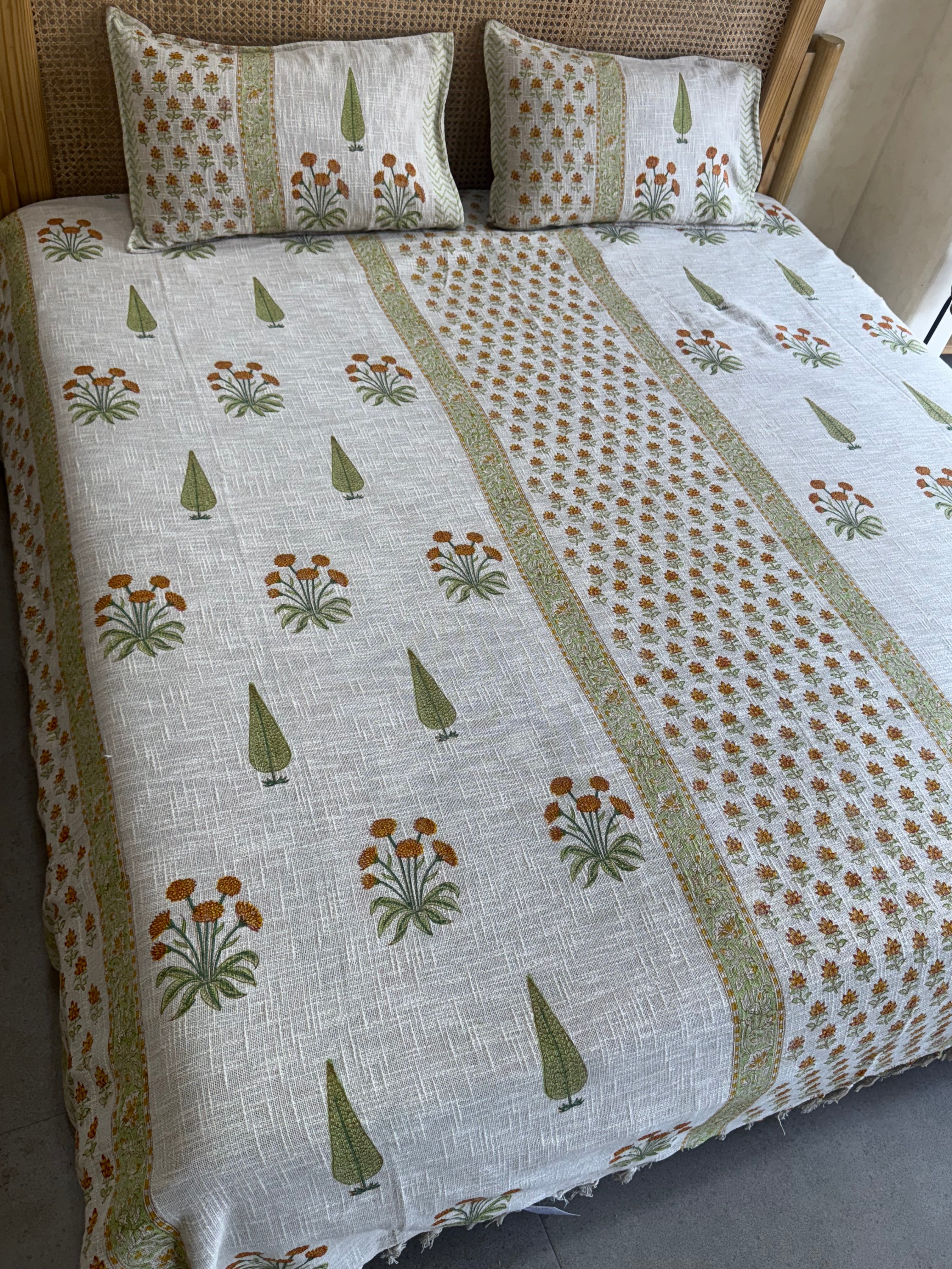 HAND BLOCK PRINTED JUTE BEDCOVER - 108 by 108 INCHES