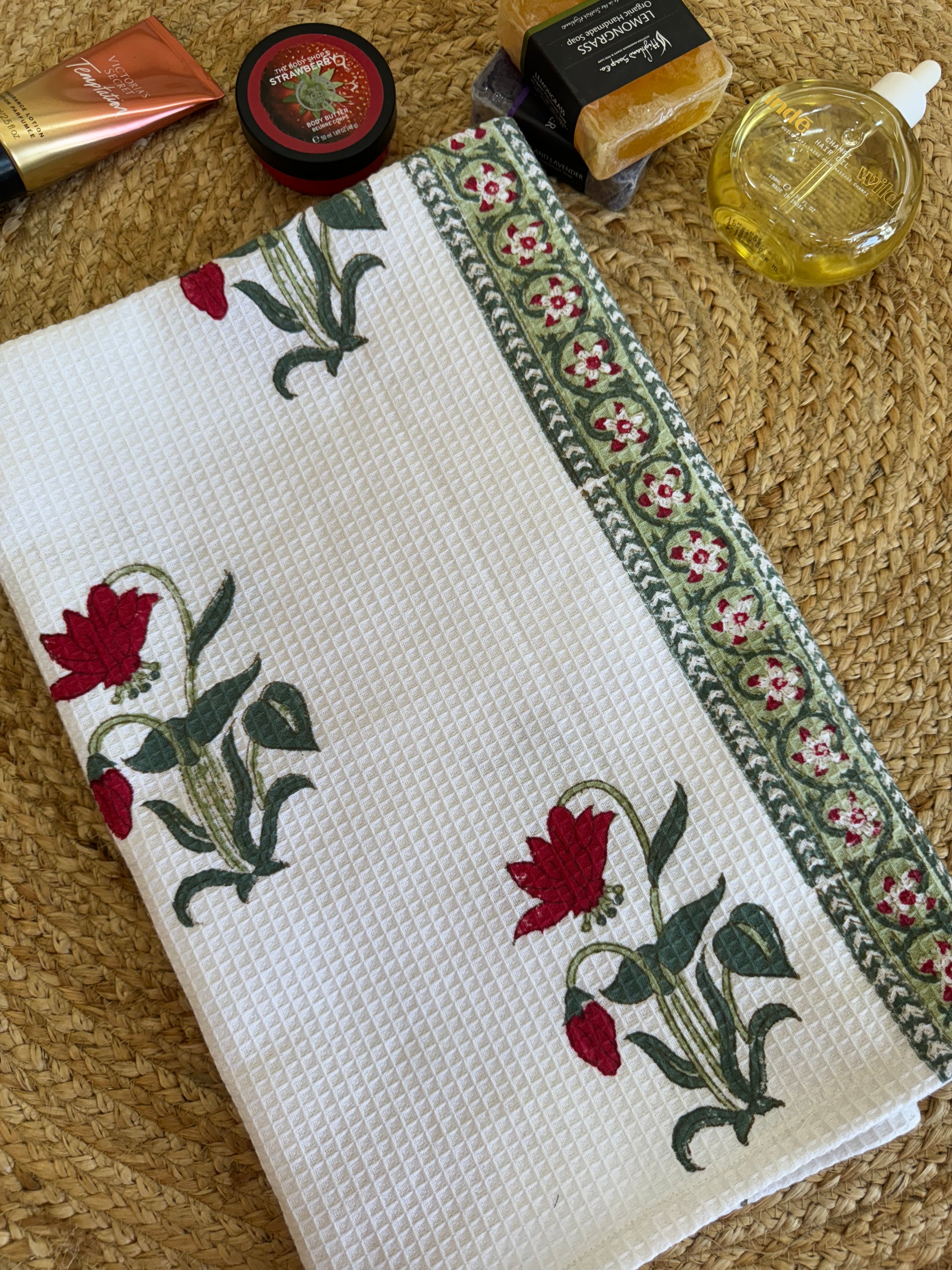 RED SCARLET HANDBLOCK PRINTED BODY / HAND TOWEL / NAPKIN