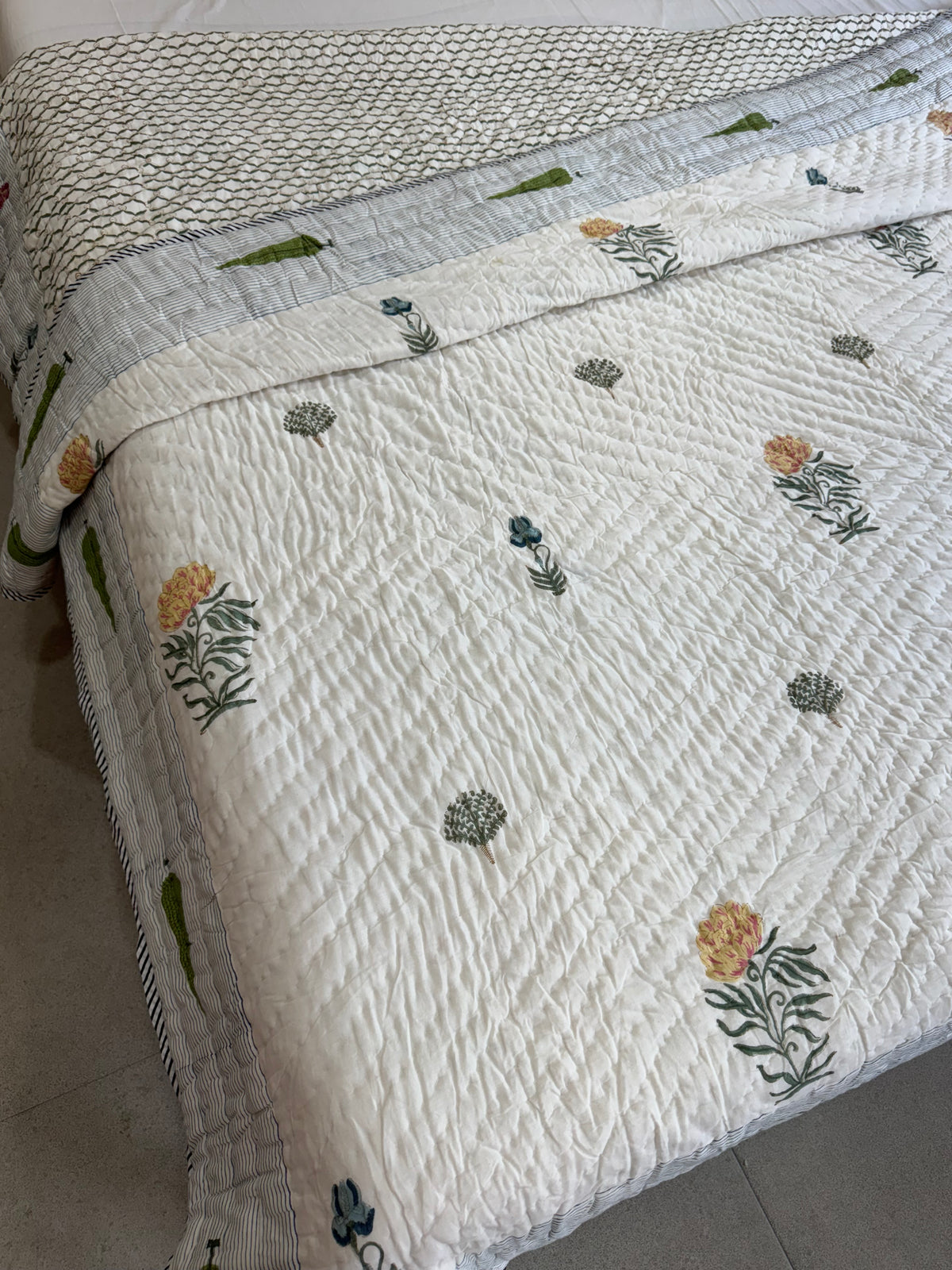 HAND BLOCK PRINTED REVERSIBLE QUILT (DOUBLE BED)
