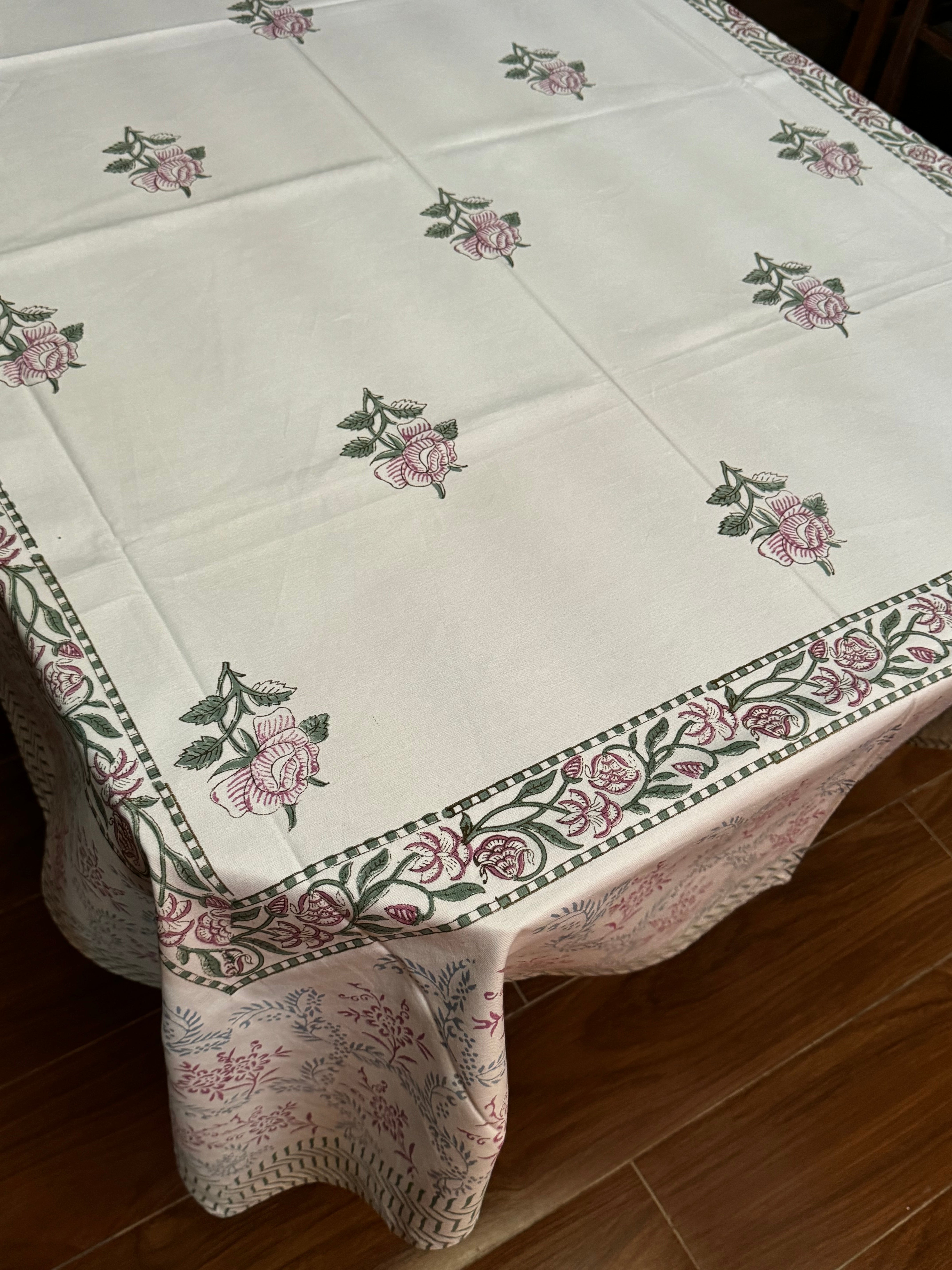 SIX SEATER HANDBLOCK PRINTED TABLECLOTH