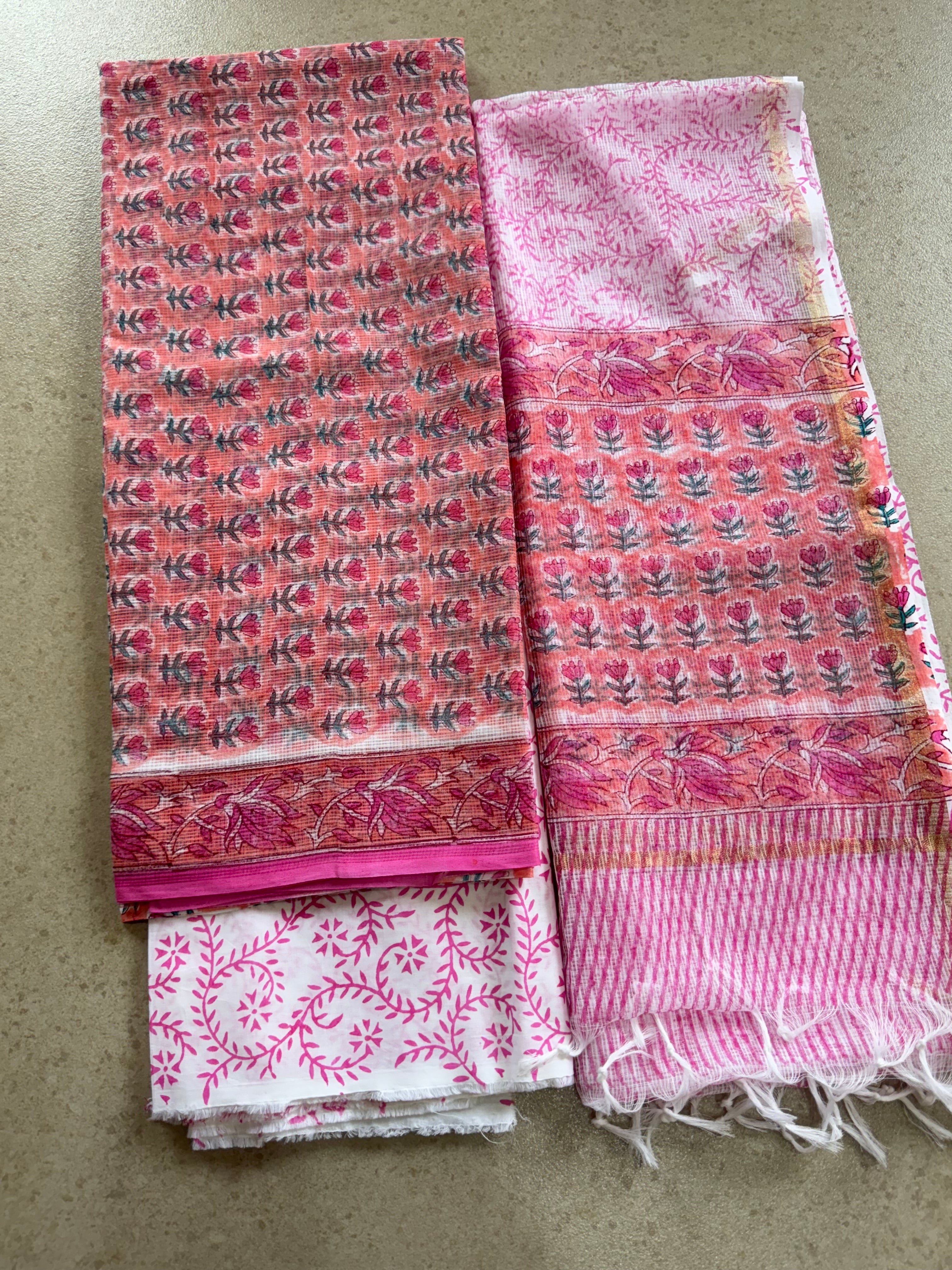 HAND BLOCK PRINTED KOTA WITH KOTA DORIYA DUPATTA UNSTITCHED SUIT