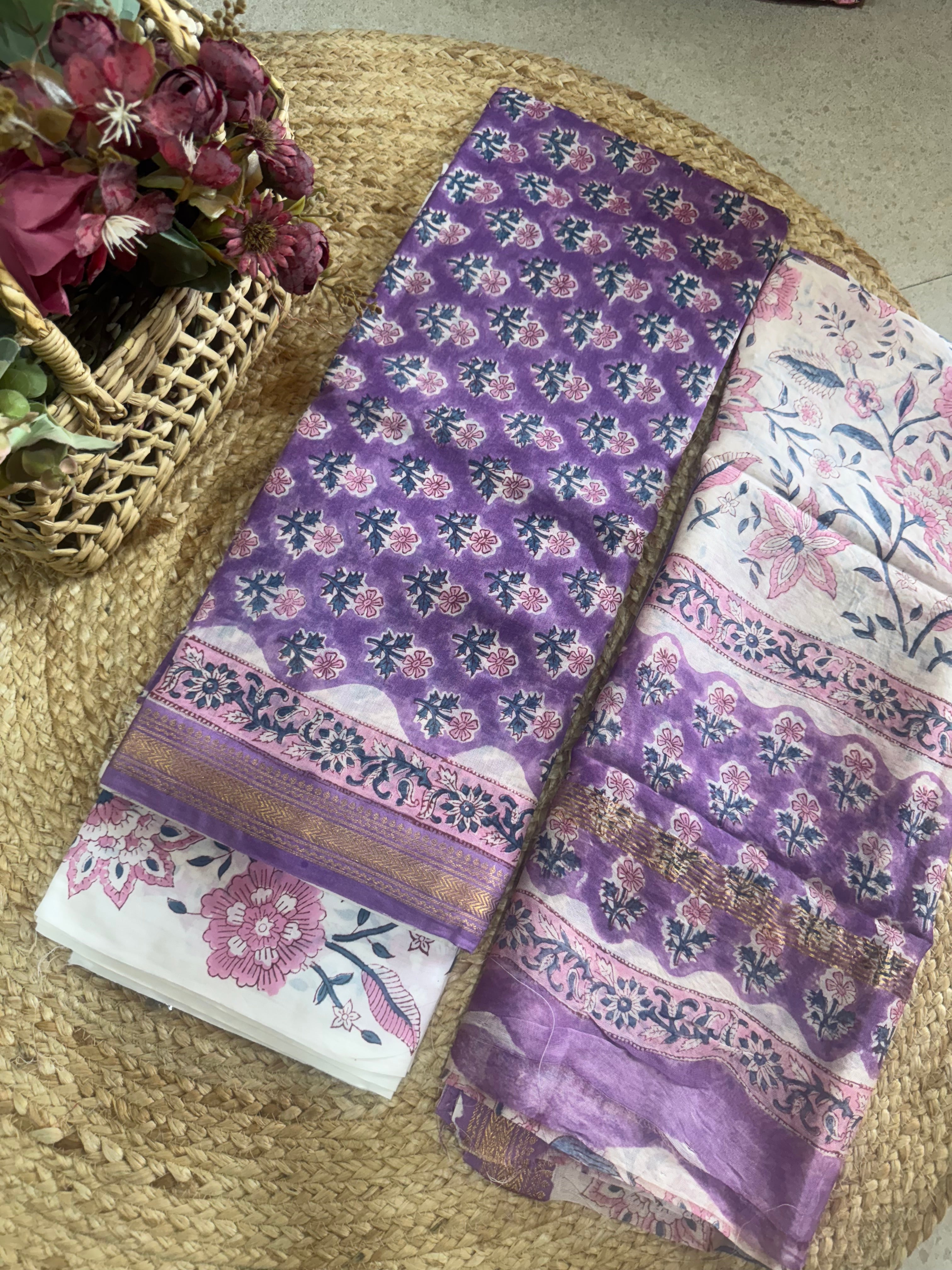 HAND BLOCK PRINTED MAHESHWARI UNSTITCHED SUIT