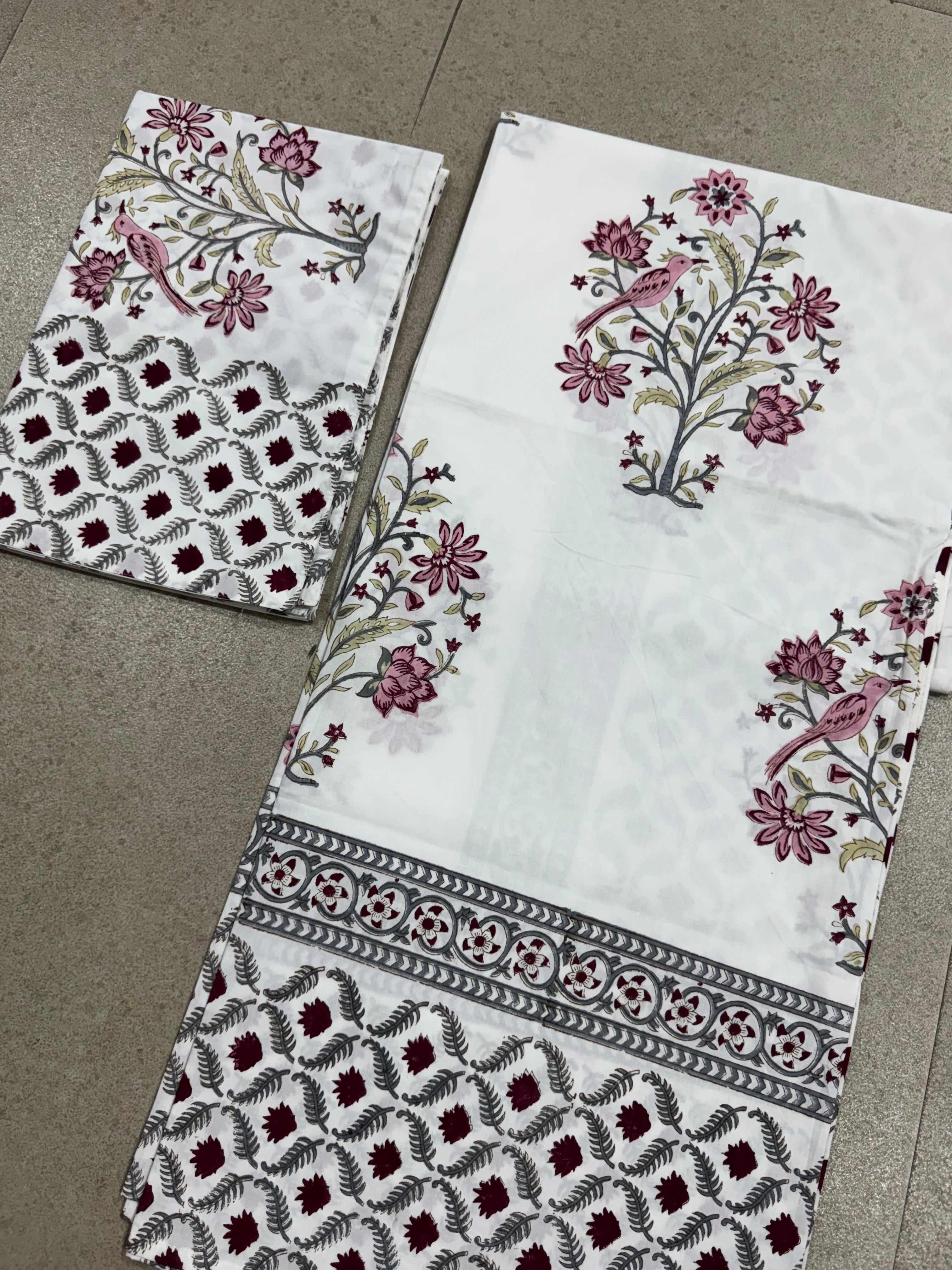 HAND BLOCK PRINTED BEDSHEET WITH ONE PILLOW COVER