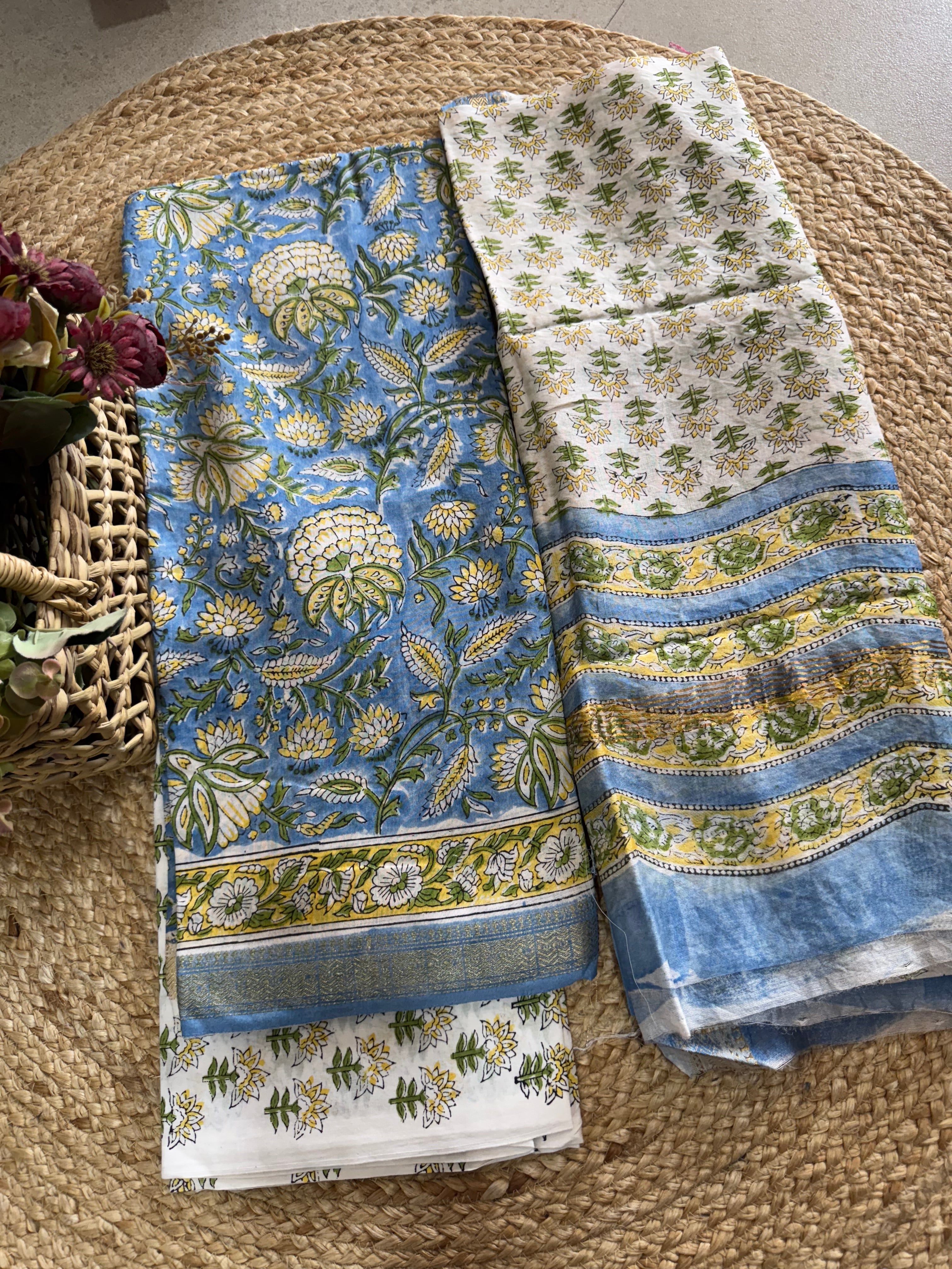 HAND BLOCK PRINTED MAHESHWARI UNSTITCHED SUIT