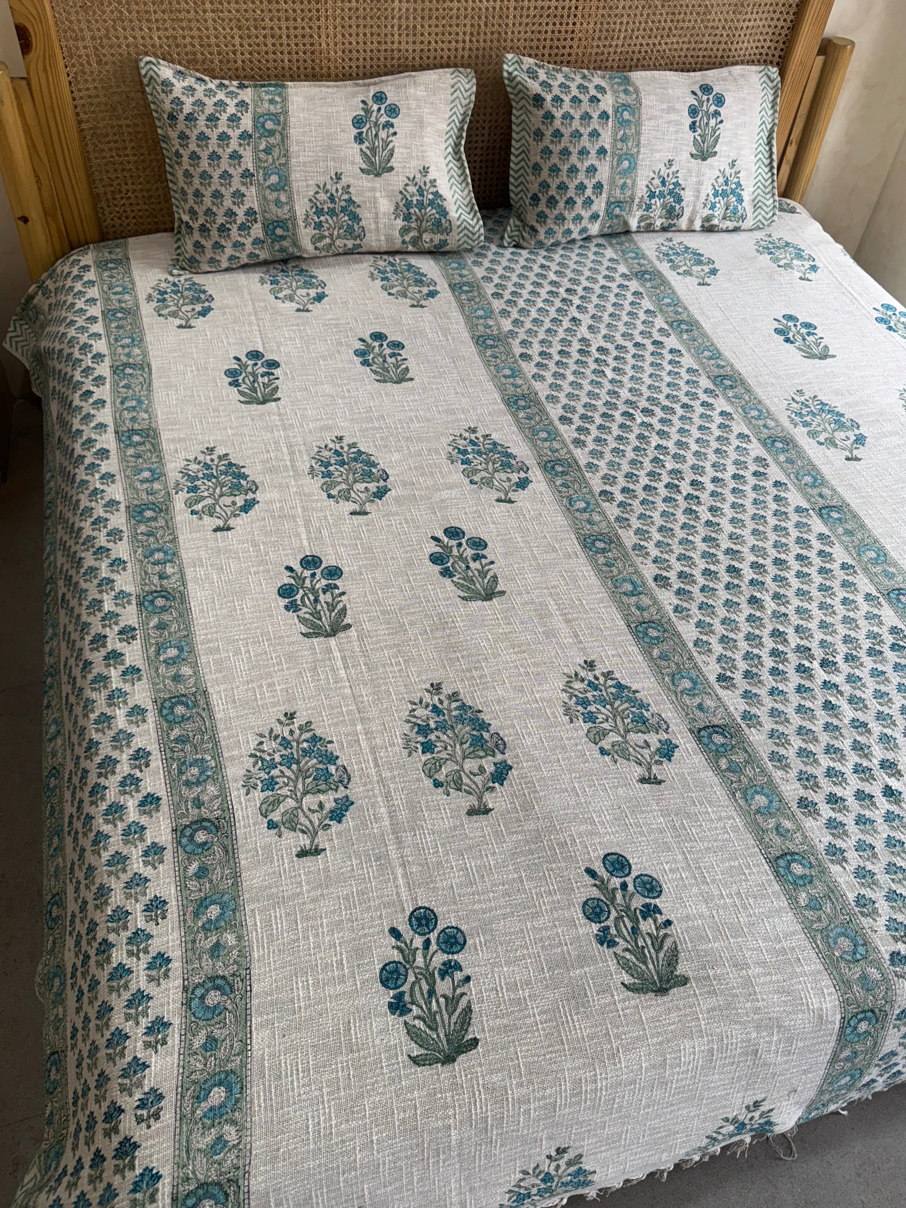 HAND BLOCK PRINTED JUTE BEDCOVER - 108 by 108 INCHES