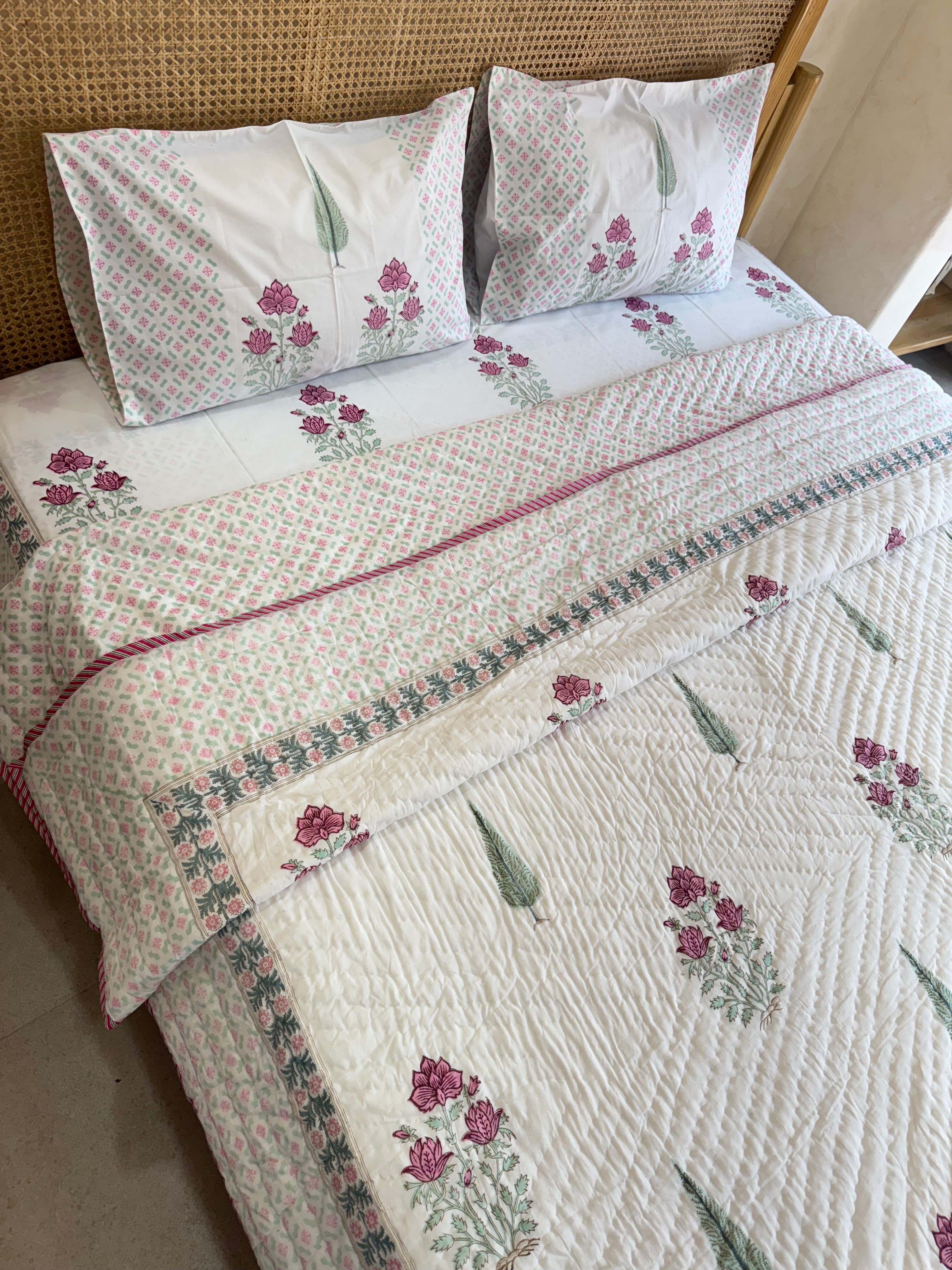 GARDENIA GRACE HANDBLOCK PRINTED BEDDING