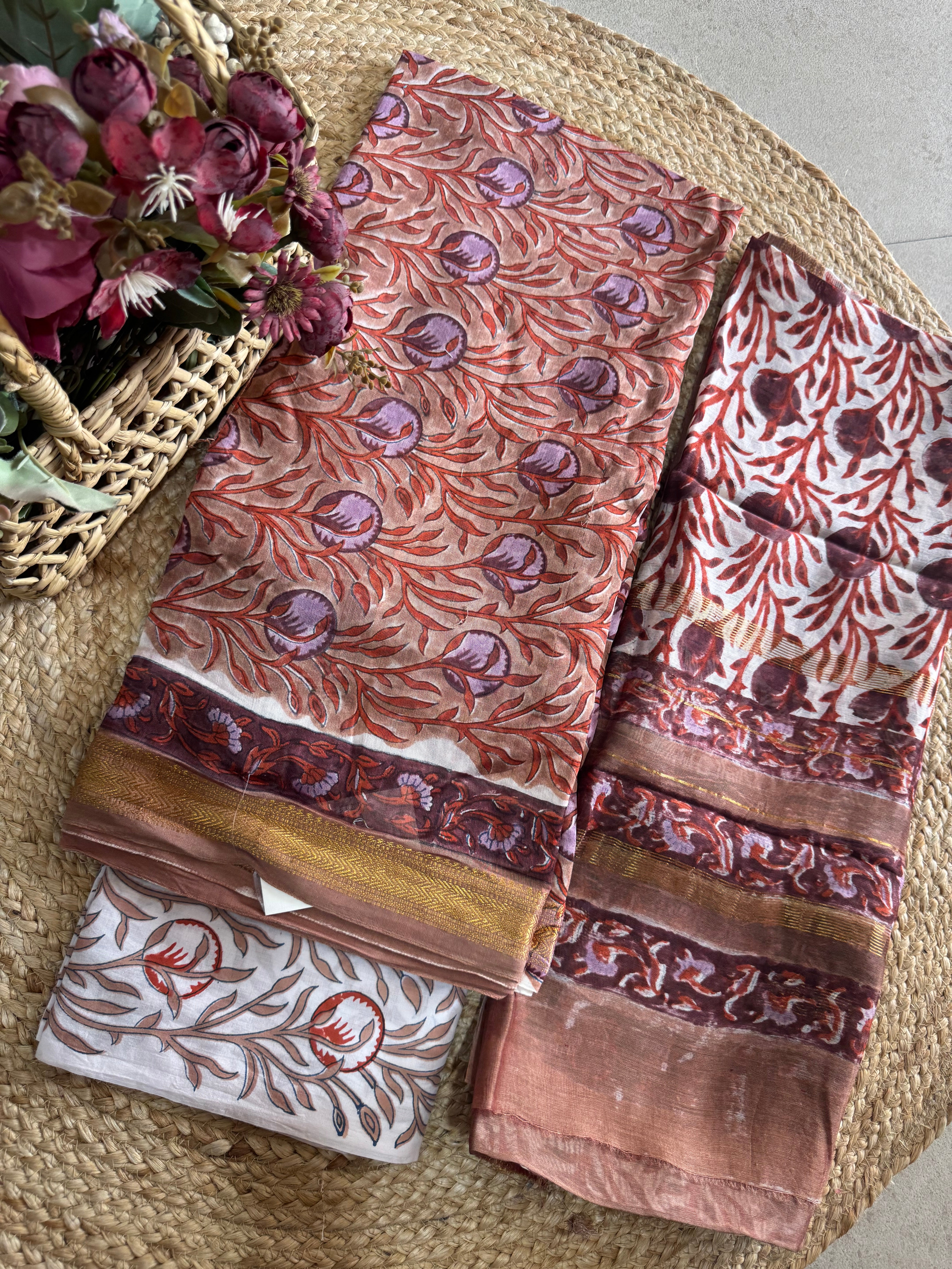 HAND BLOCK PRINTED MAHESHWARI UNSTITCHED SUIT