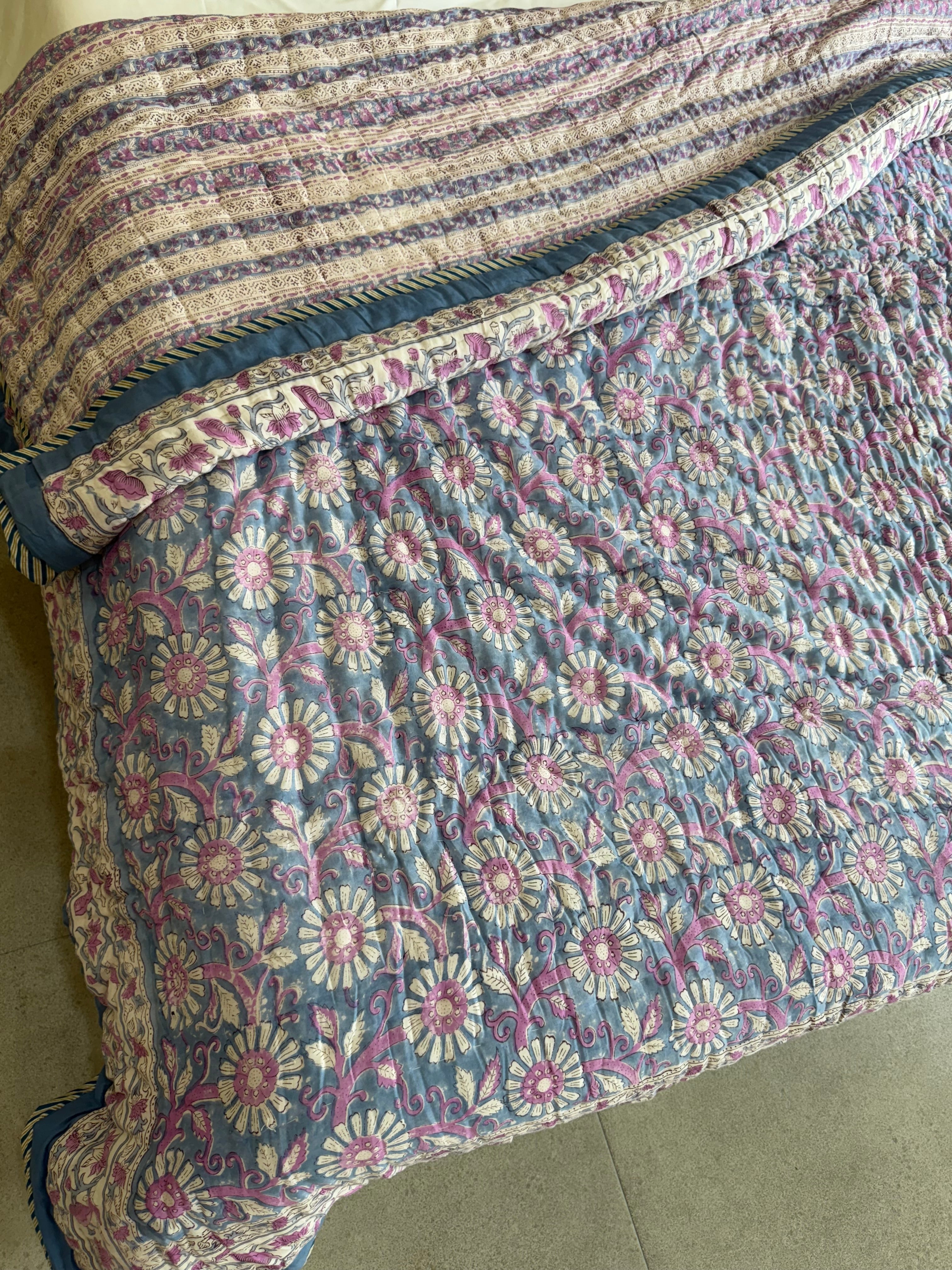 FESTIVE HAND BLOCK PRINTED REVERSIBLE QUILT (DOUBLE BED)