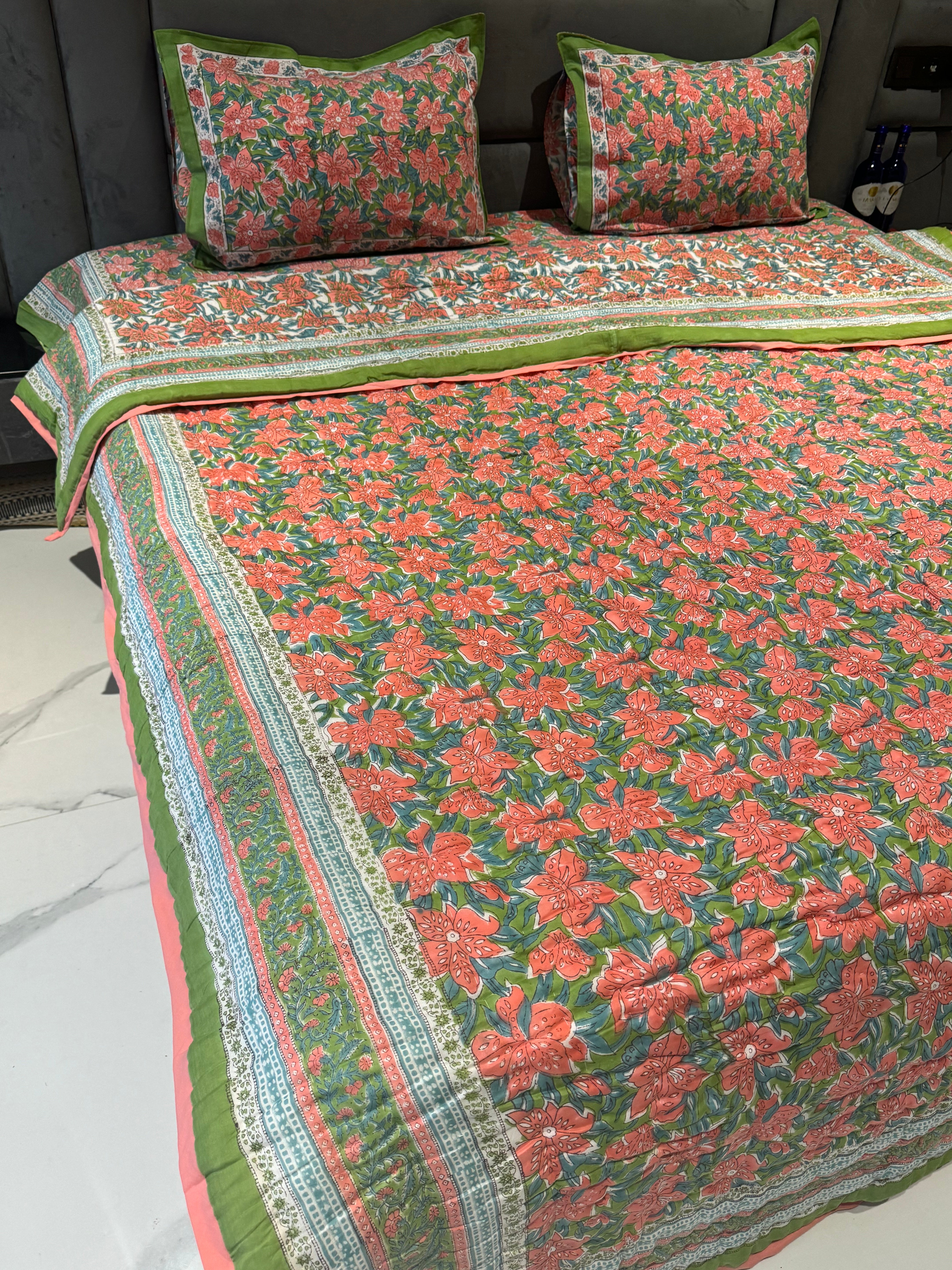 FESTIVE HAND BLOCK PRINTED BEDDING SET