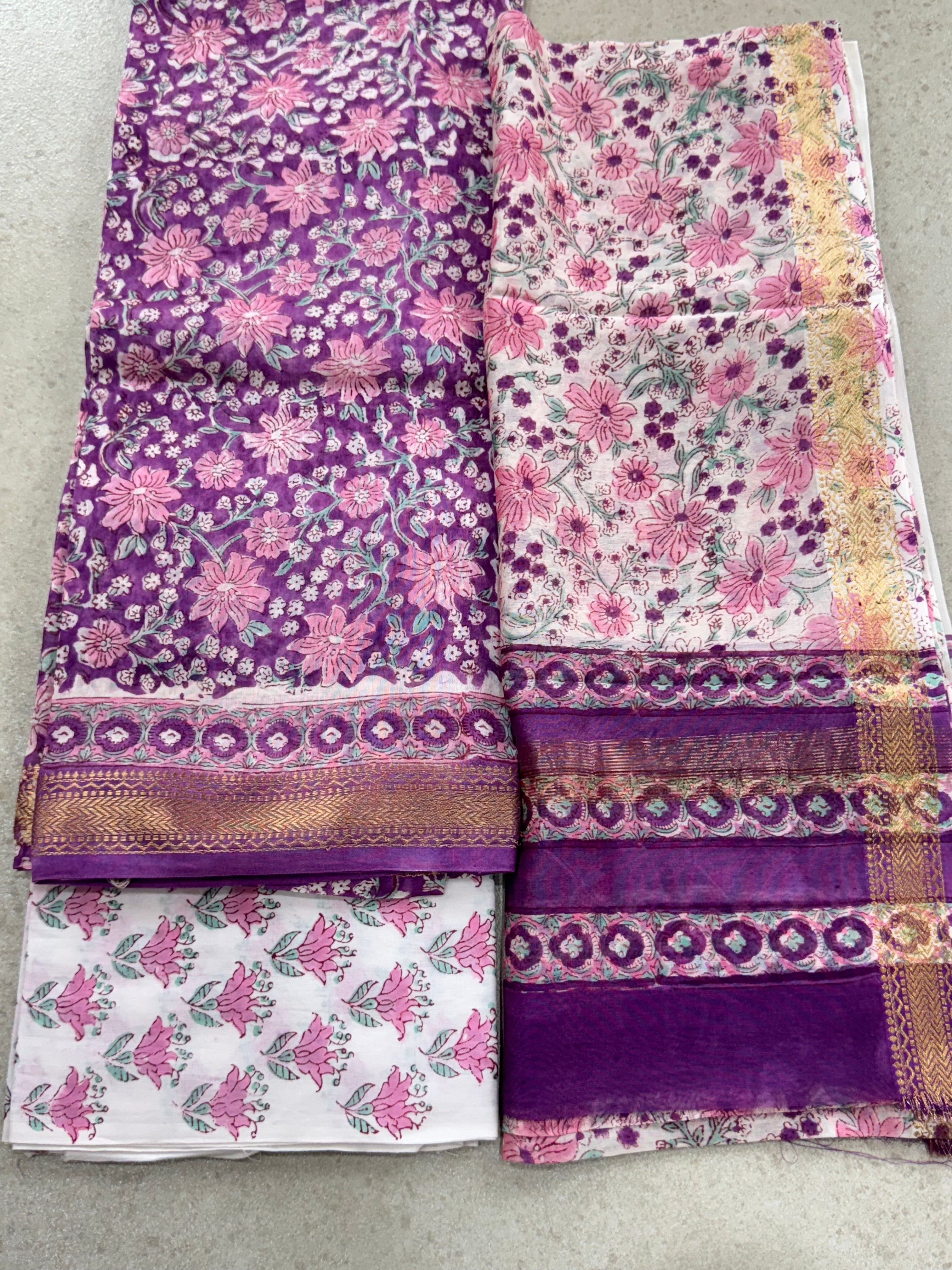 HAND BLOCK PRINTED MAHESHWARI UNSTITCHED SUIT