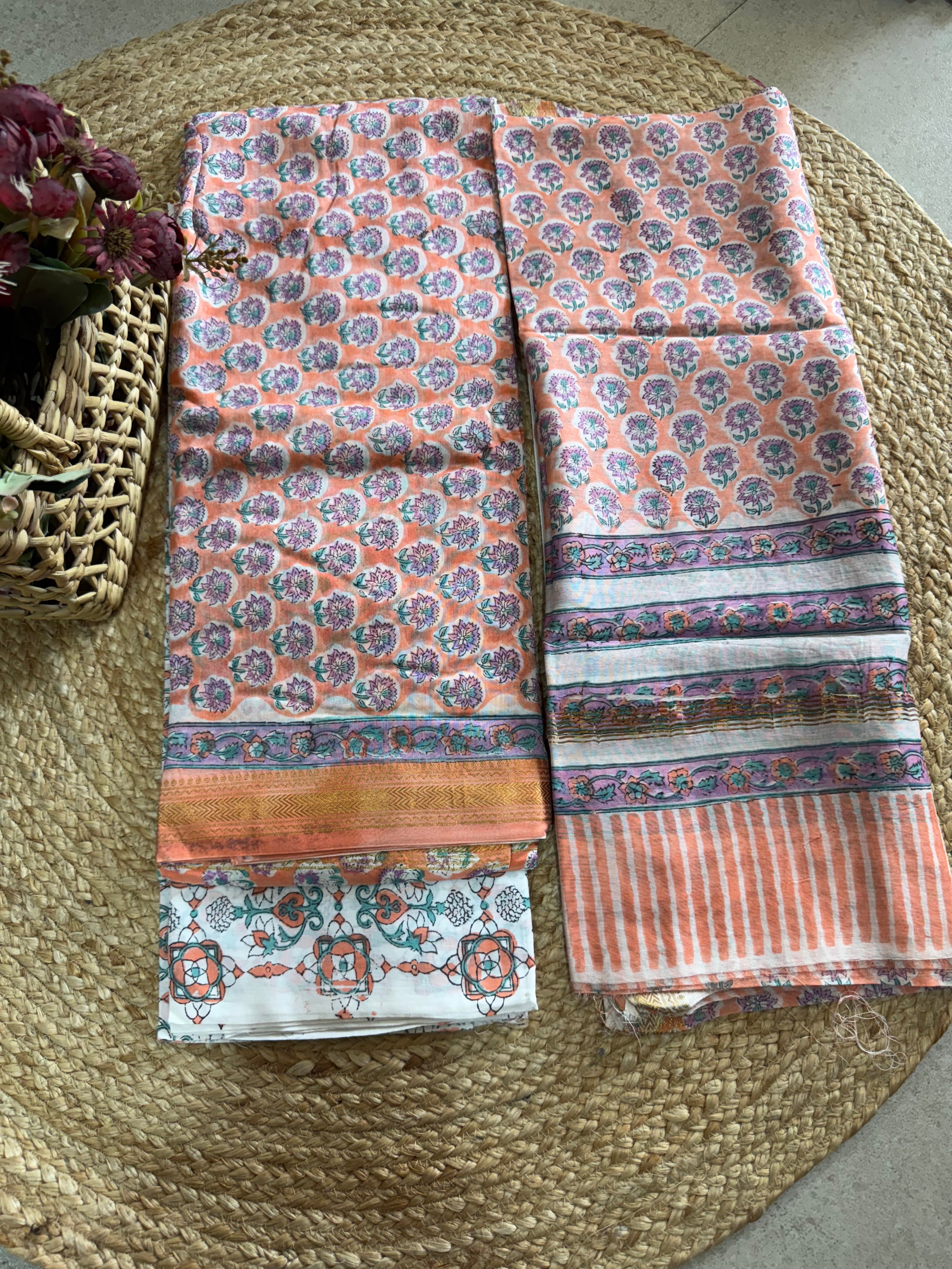 HAND BLOCK PRINTED MAHESHWARI UNSTITCHED SUIT