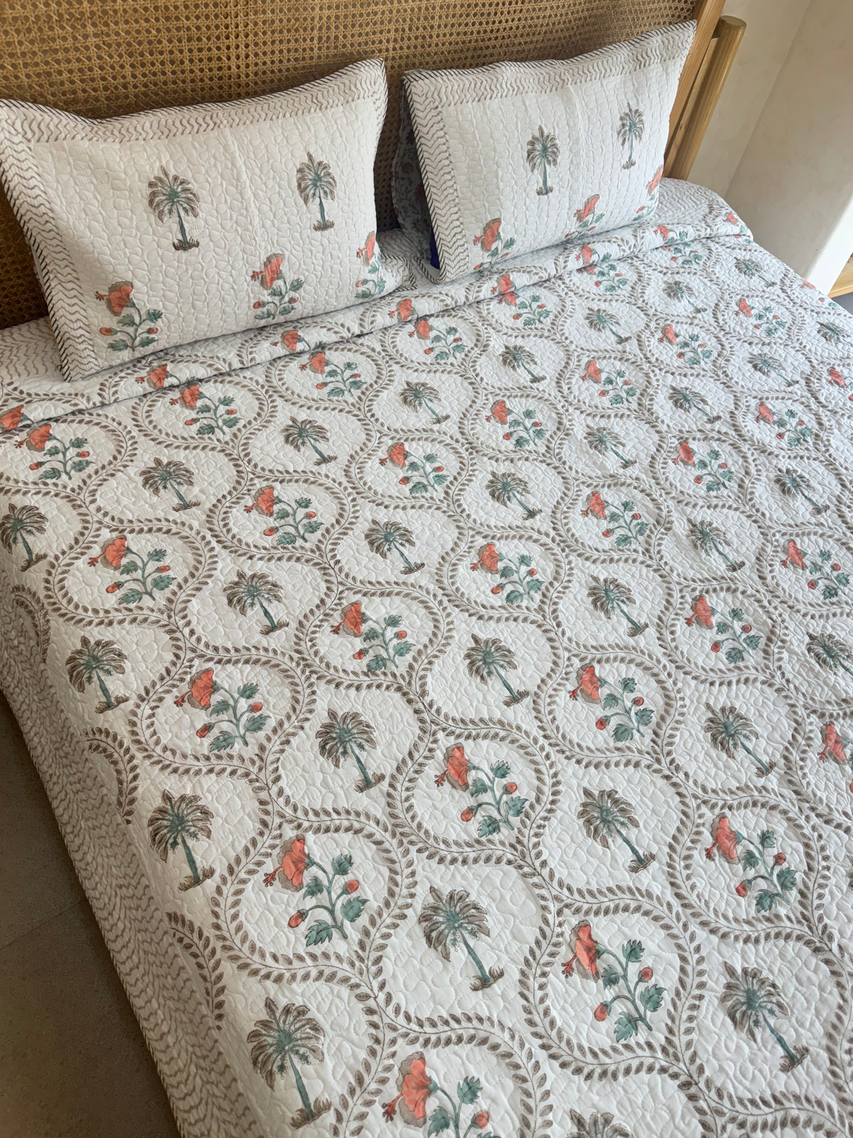 HANDBLOCK PRINTED QUILTED BEDCOVER 90*108 inches
