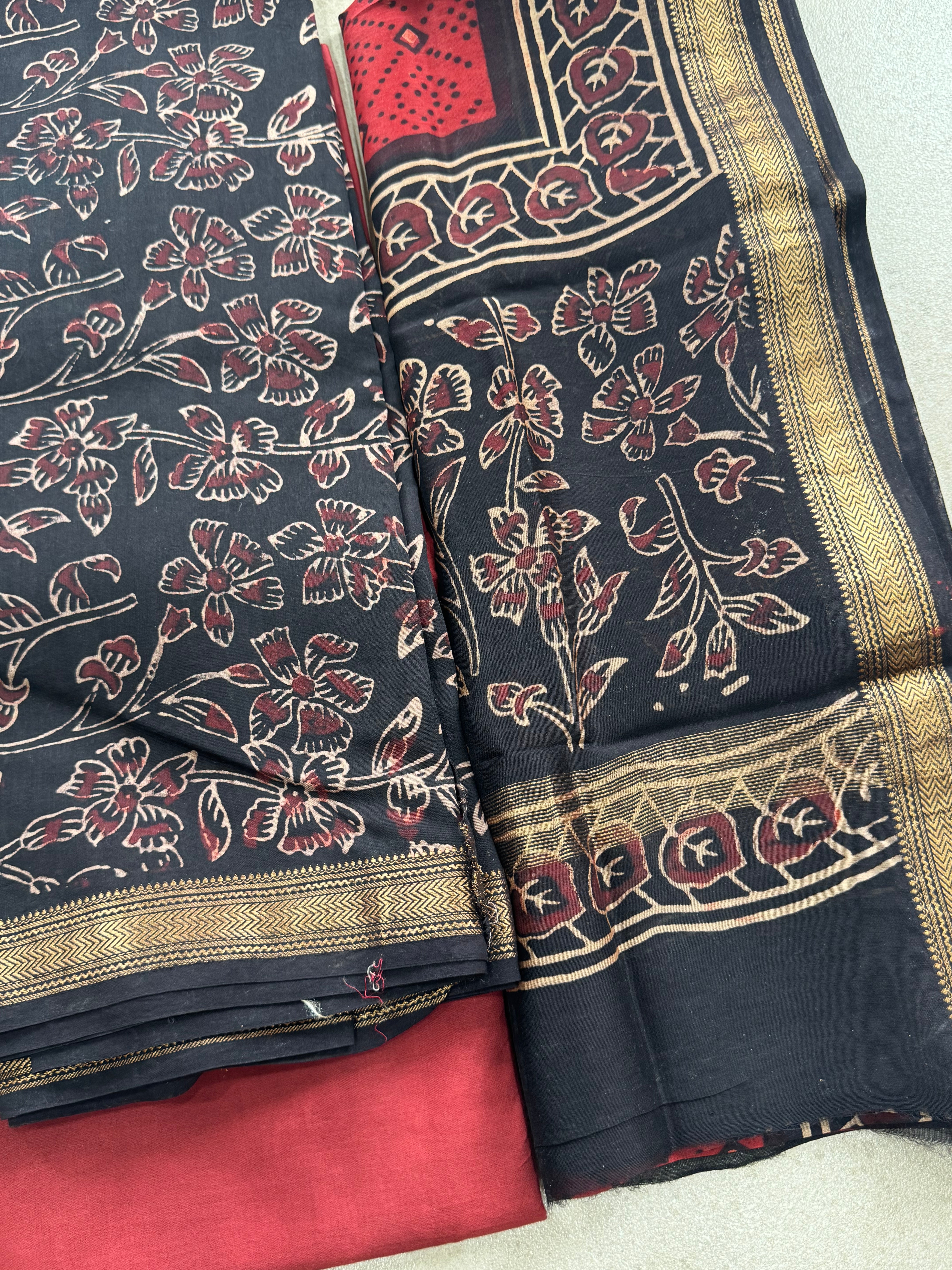 HAND BLOCK PRINTED MAHESHWARI UNSTITCHED SUIT