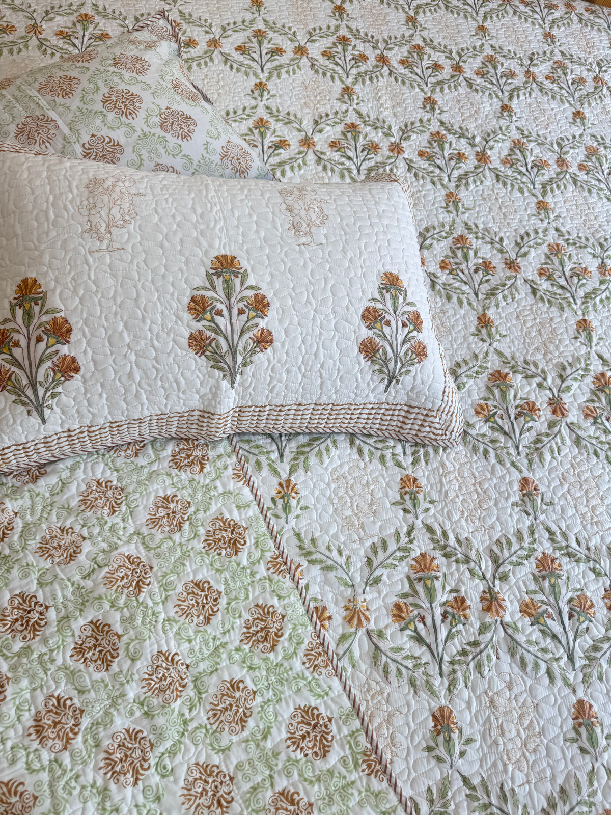 HANDBLOCK PRINTED QUILTED BEDCOVER 90*108 inches